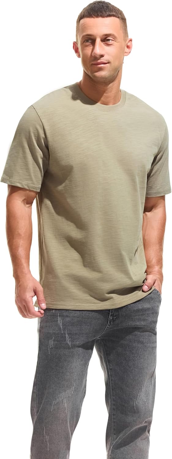 Cotton Loose Fit Thick T-Shirt Heavy Weight Crewneck Tees for Men
