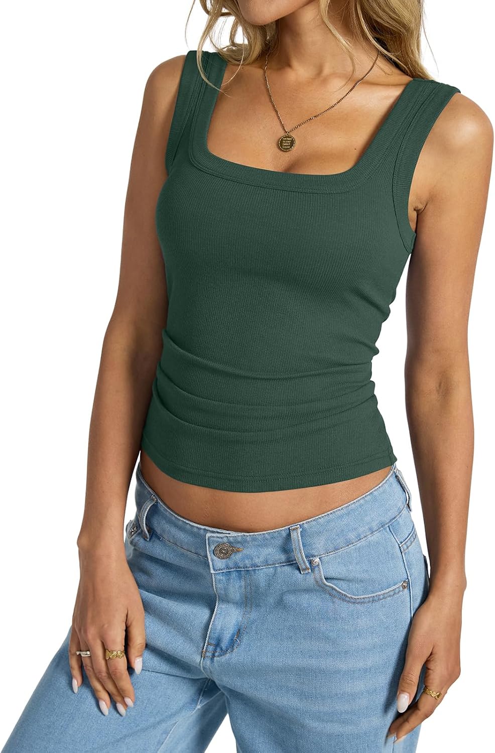 Womens Cotton Ribbed Square Neck Tank Tops