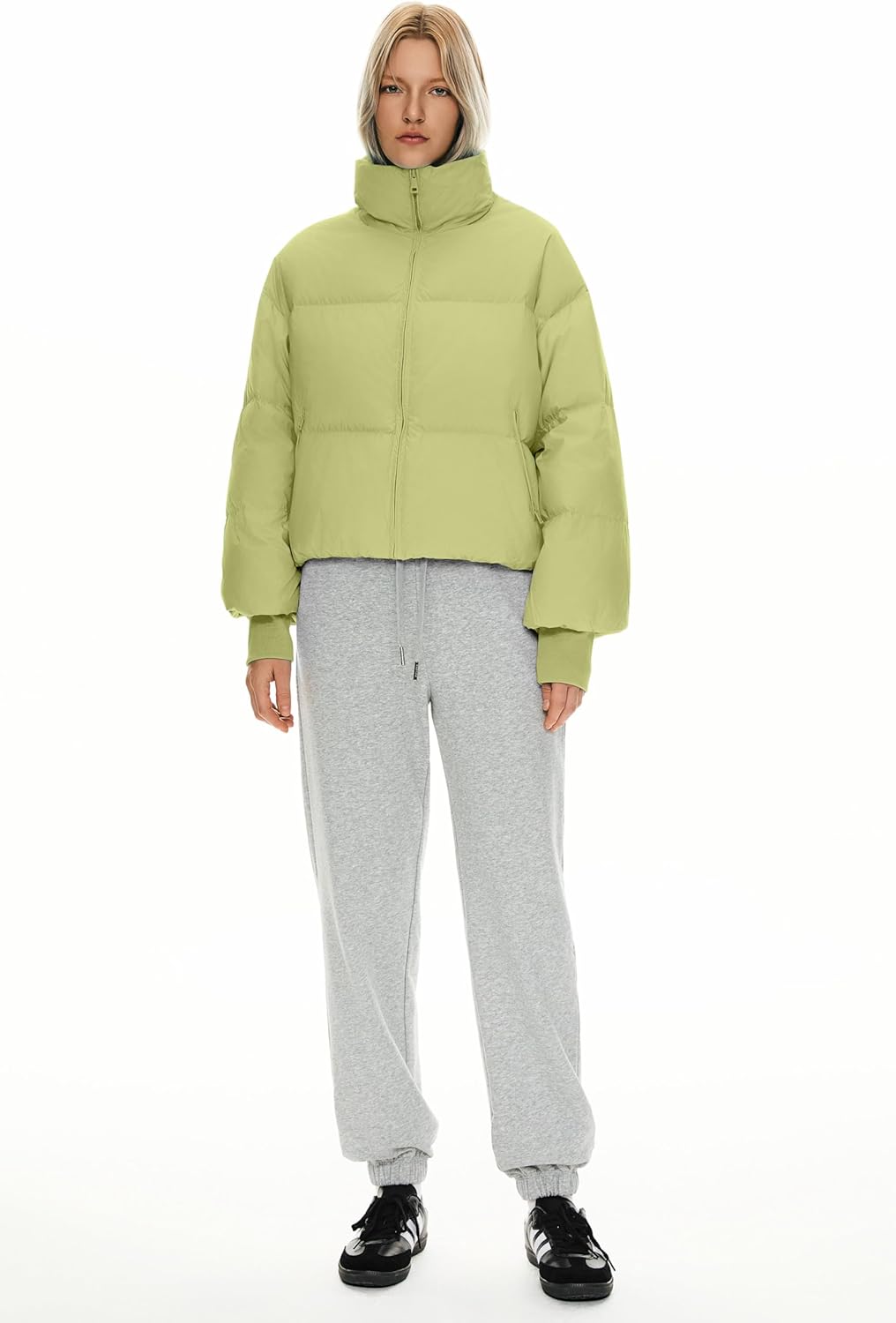 Womens Winter Oversized Cropped Puffer Jacket Zip Up Short Down Coat