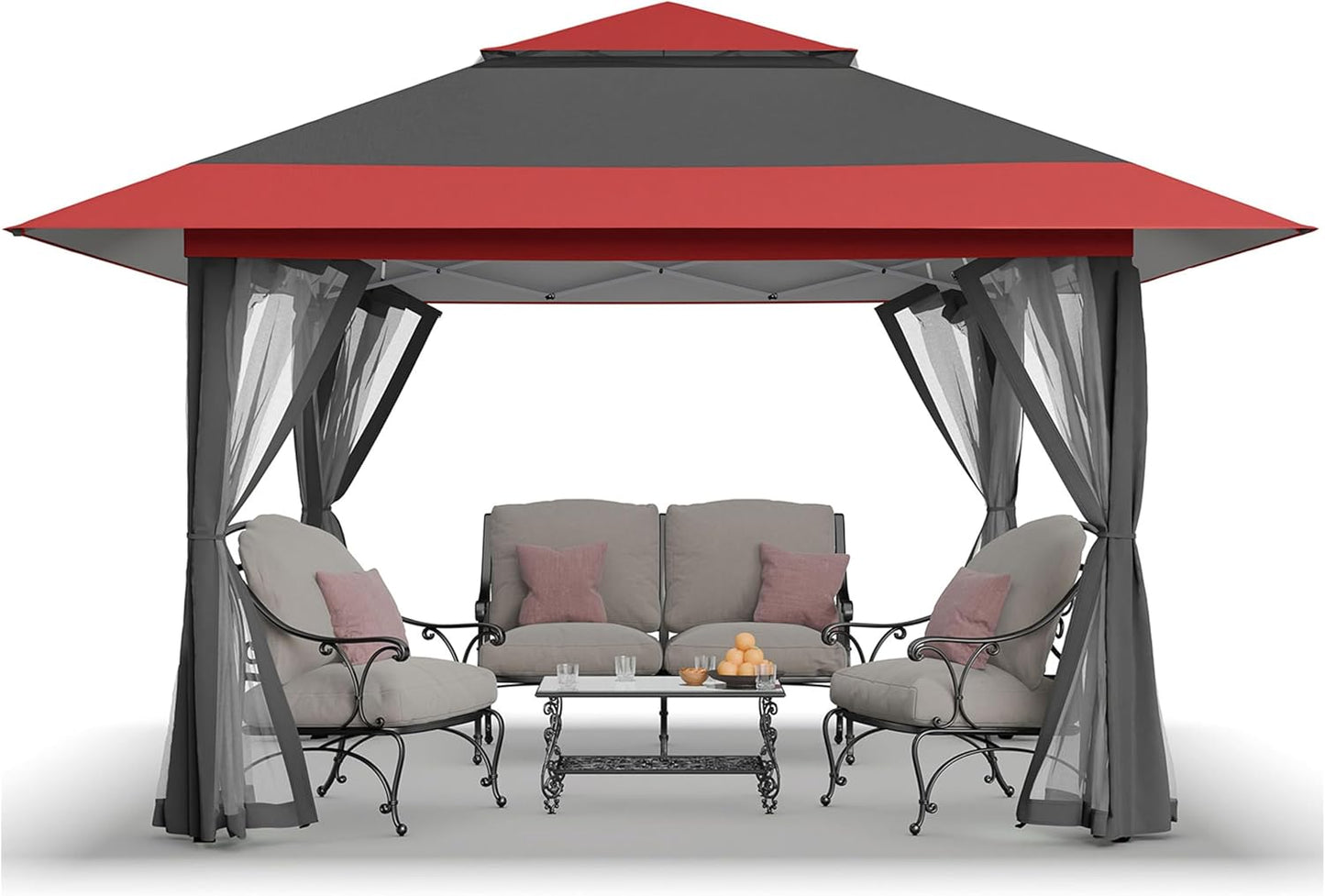 13x13 Pop Up Gazebo Canopy Tent with Wheeled Storage Bag Grey