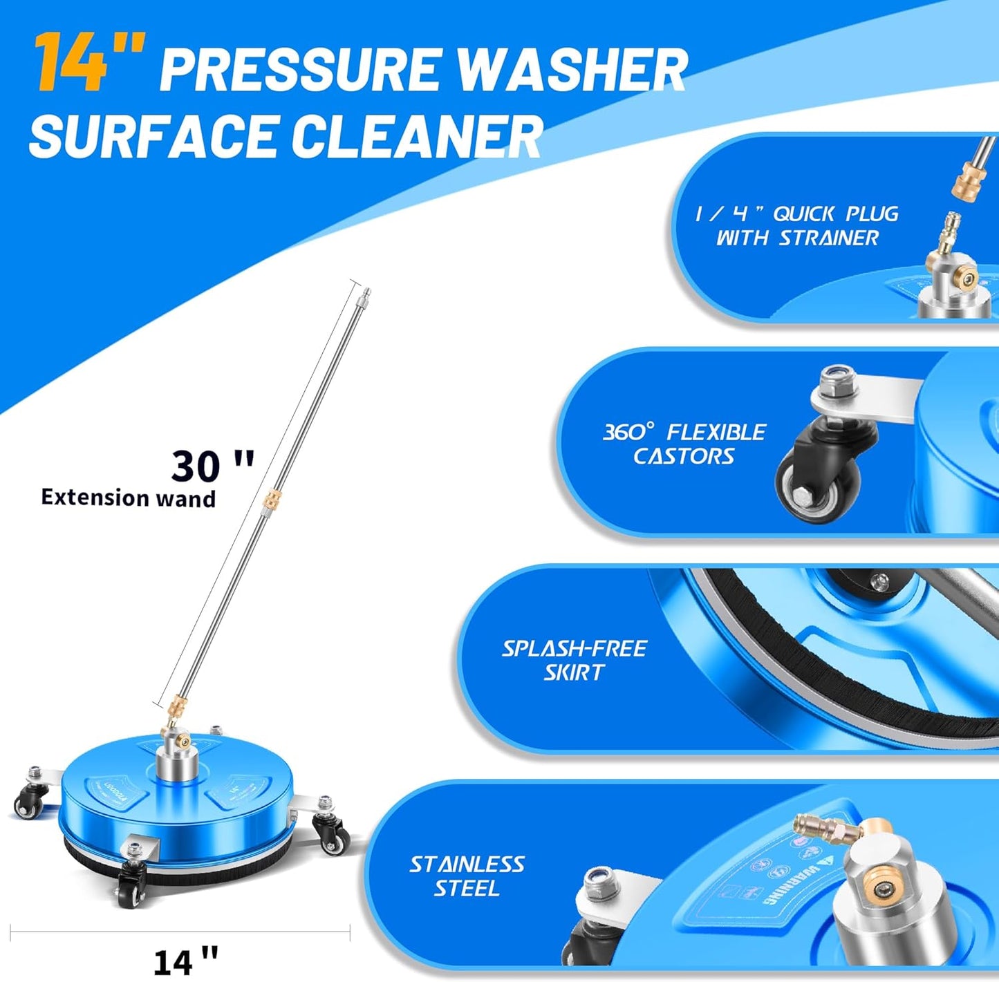14" Pressure Washer Surface Cleaner with 4 Wheels