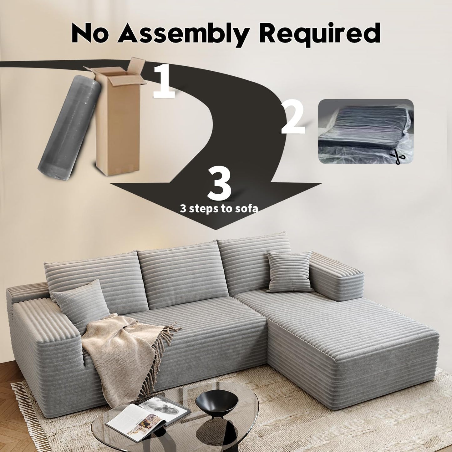 107.5" Cloud Modular Sectional Sofa with 1 Ottoman