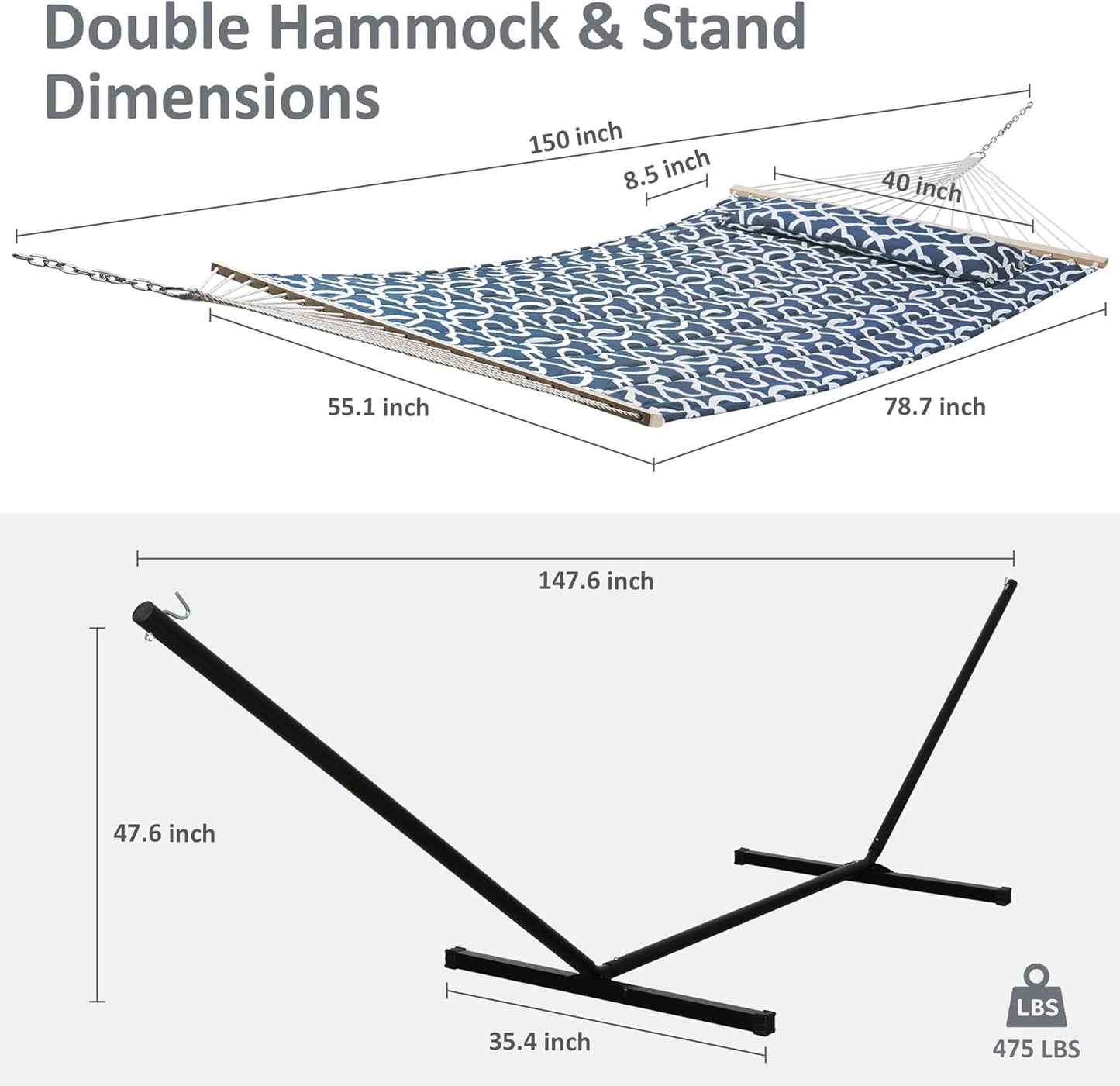 2 Person Hammock with Stand Heavy Duty Portable Dark Grey