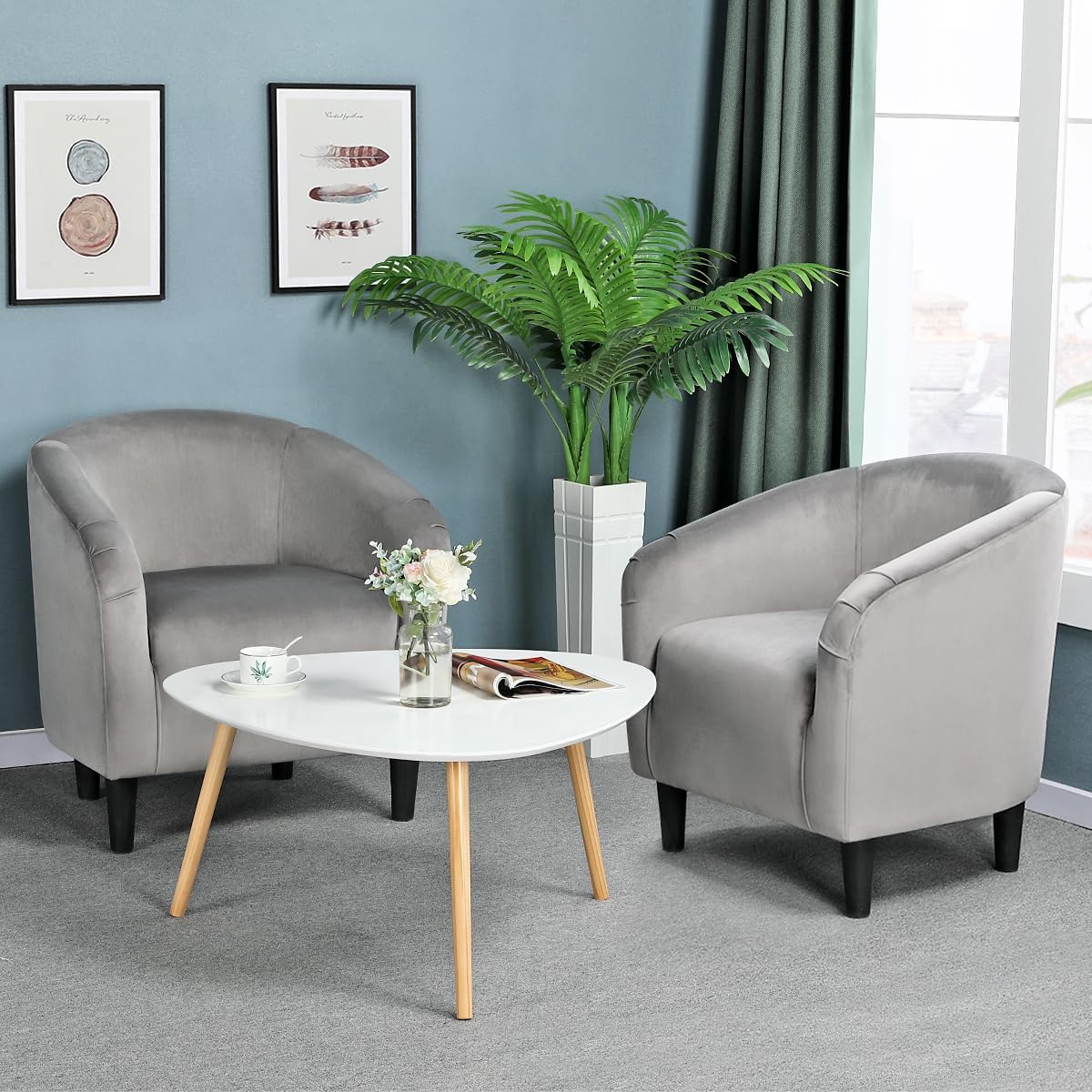 Yaheetech Accent Barrel Chair Boucle Fabric Club Chair