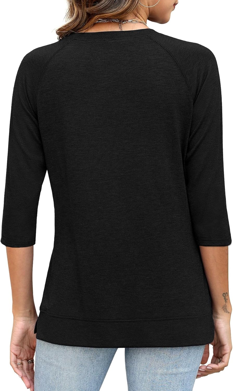 3/4 Sleeve Crew Neck Shirts Loose Fit Tunic Blouses Summer Tees