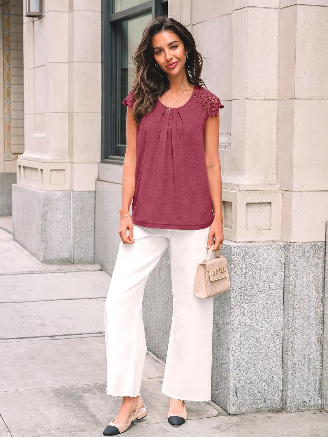 Womens Lace Tops Pleated Short Sleeve Shirts Summer