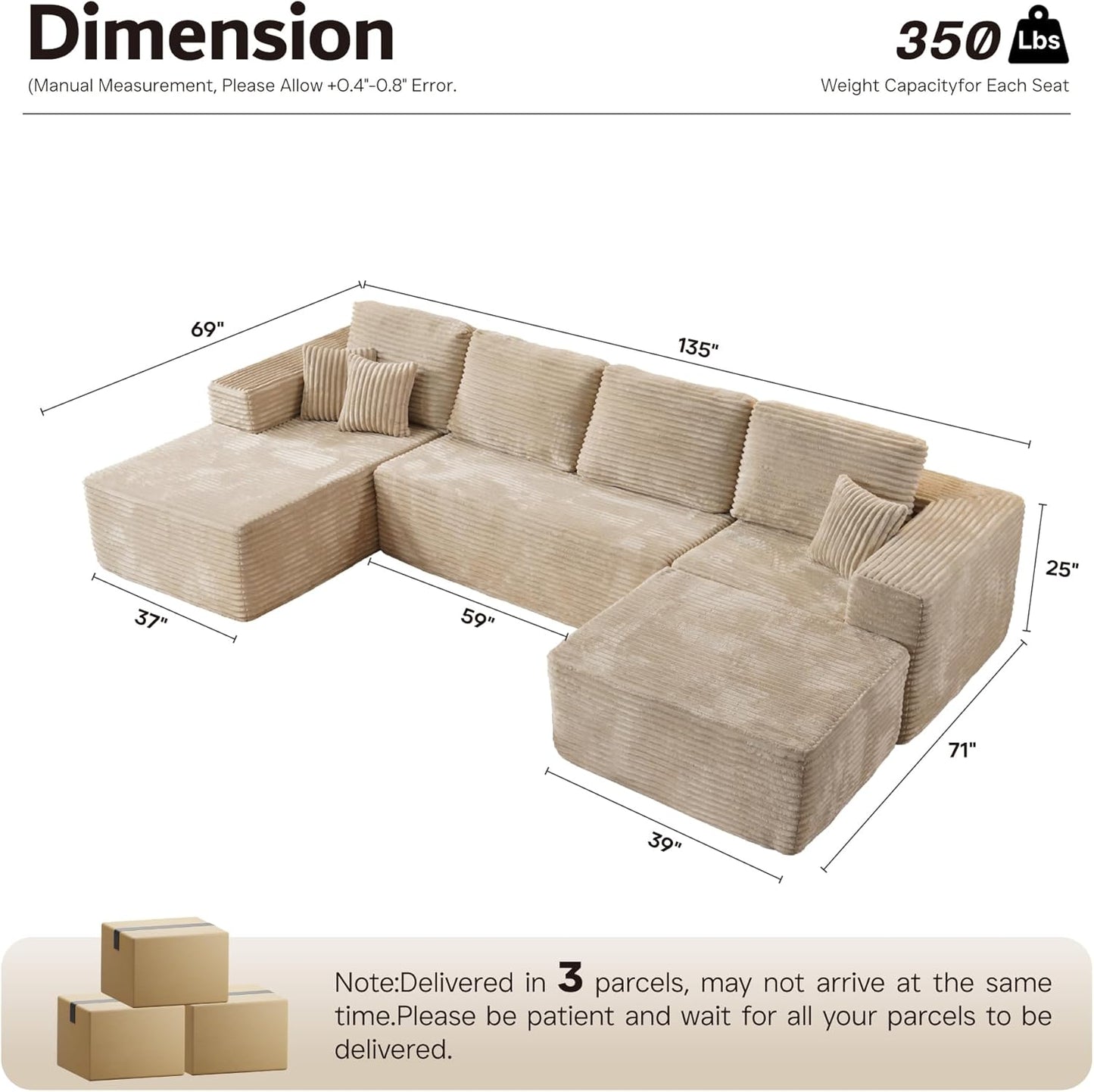 104" Cloud Sectional Couch with L-Shape Chaise