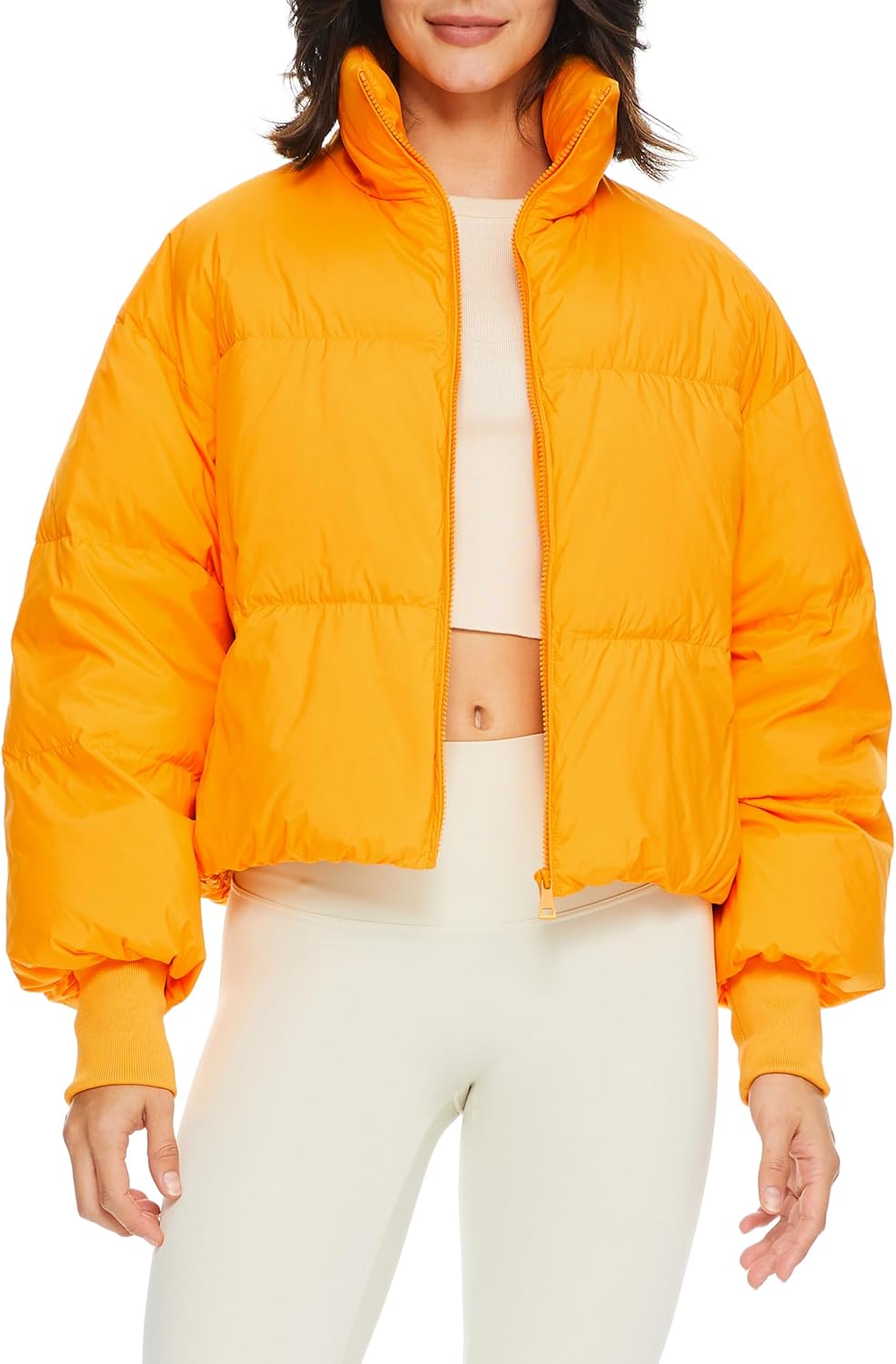Womens Winter Oversized Cropped Puffer Jacket Zip Up Short Down Coat