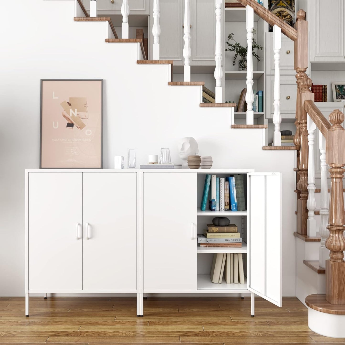 2 Door Storage Sideboard Metal Storage Cabinet with 2 Adjustable Shelf