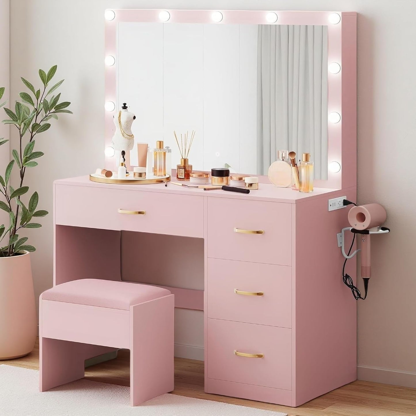 YITAHOME Vanity Desk Set with Large 35" LED Mirror and Lights