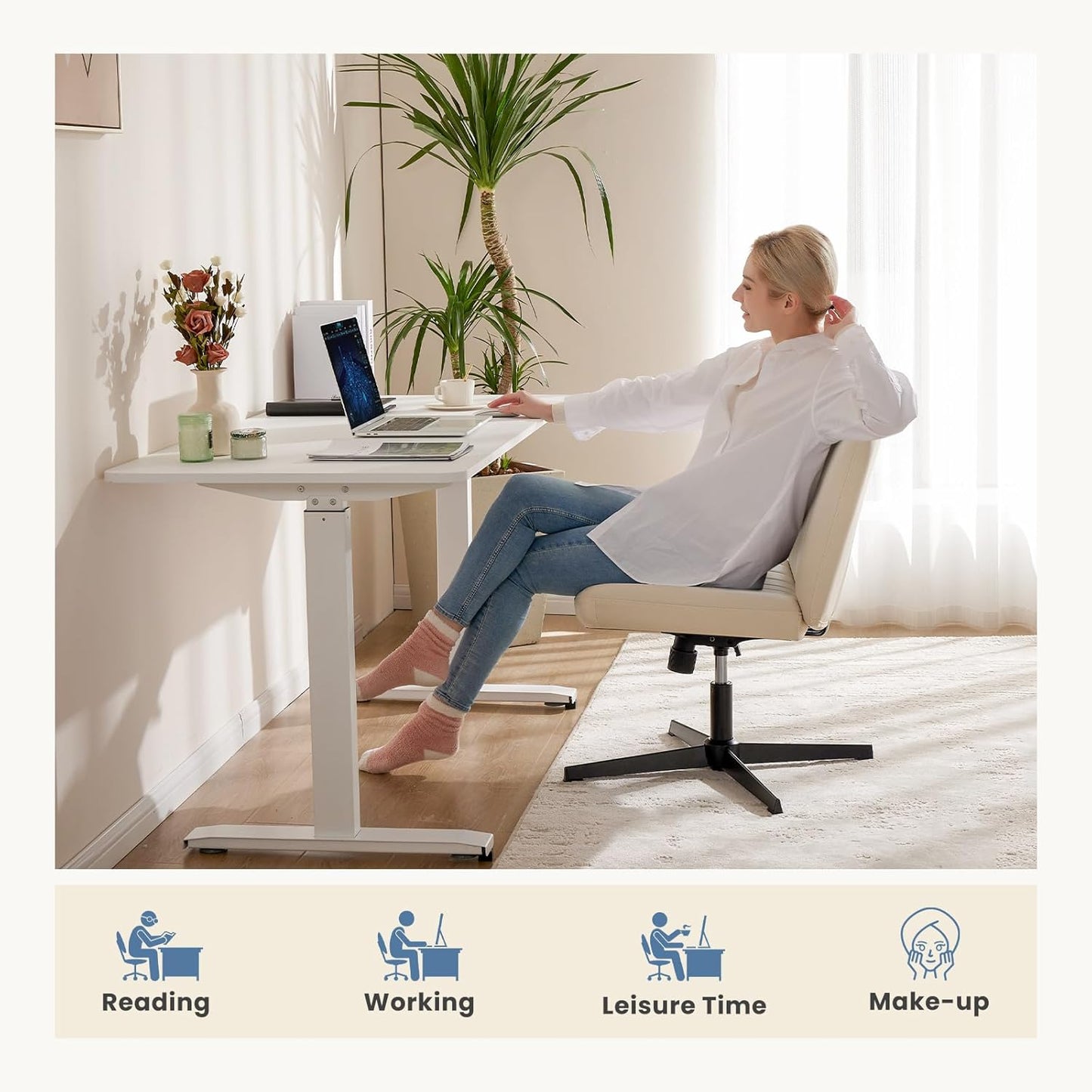 DUMOS Criss Cross Chair Legged Office Wide Comfy Desk Seat