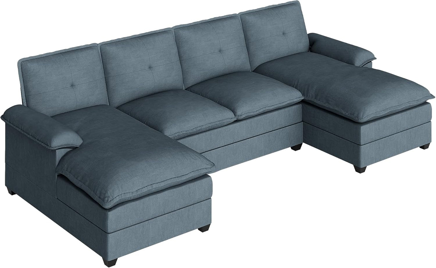 110 Inch U Shaped Sectional Sofa with Double Chaise Black