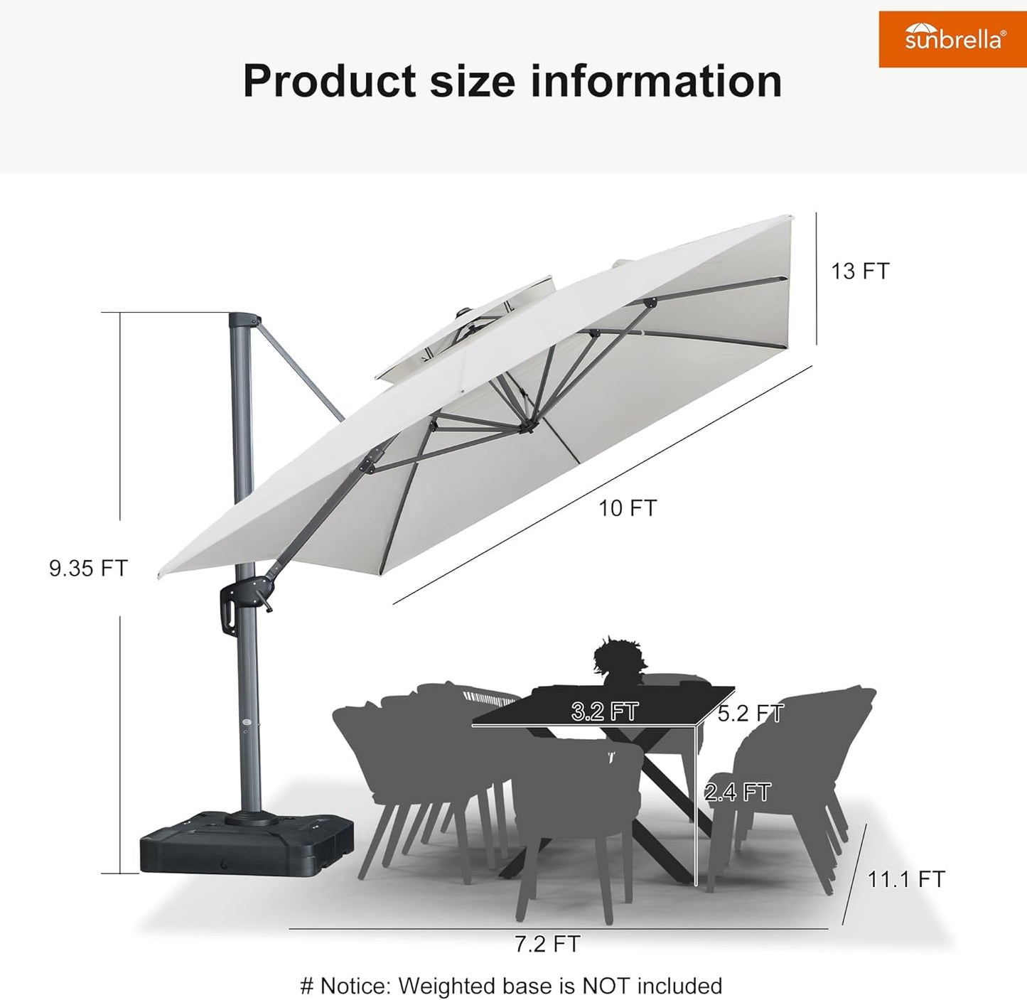 12ft Patio Umbrella with Base Large Outdoor Square Umbrella