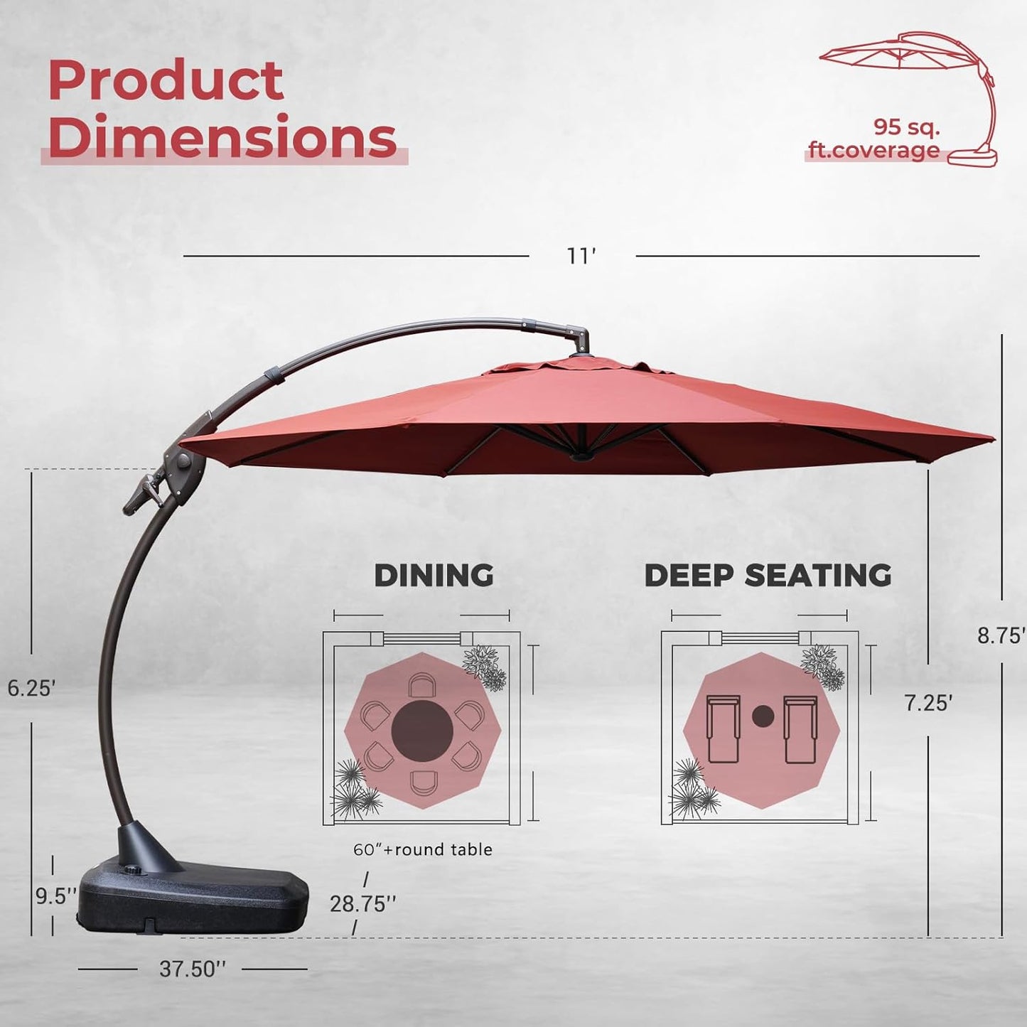 12FT Outdoor Offset Cantilever Umbrella with Base Champagne