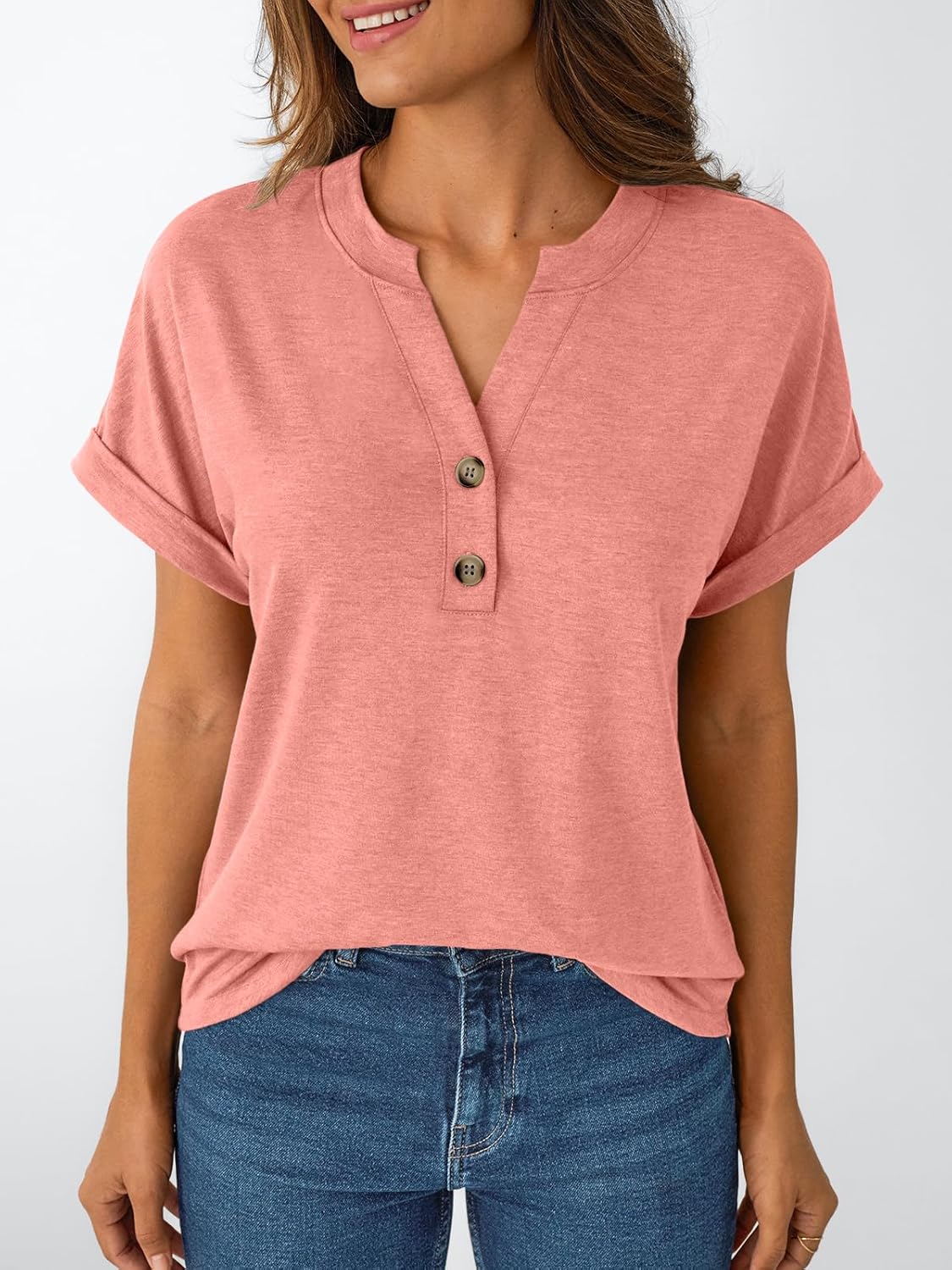 Women's Short Sleeve Shirts Henley Dressy Casual Summer Tops