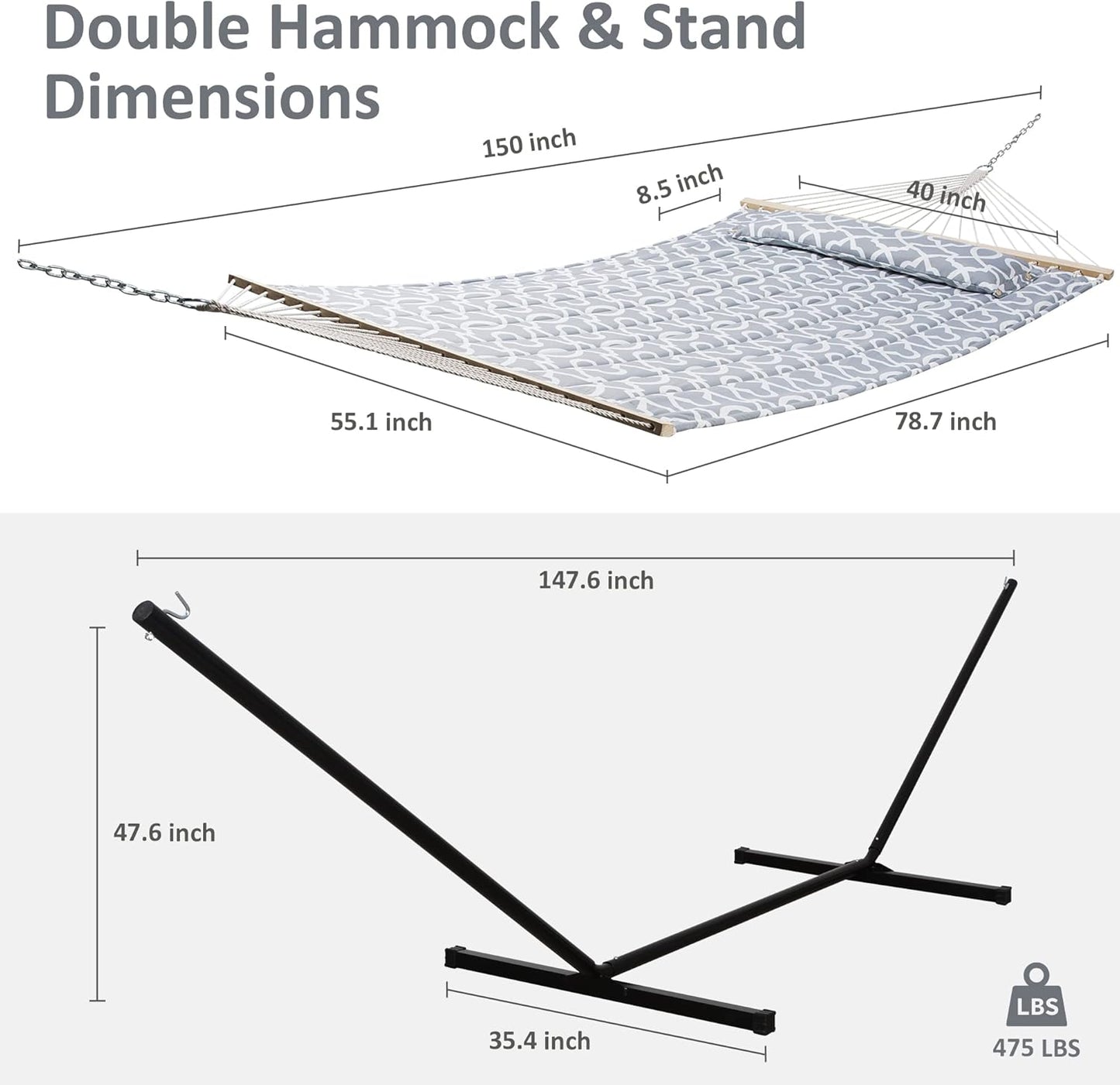 2 Person Hammock with Stand Heavy Duty Portable Dark Grey