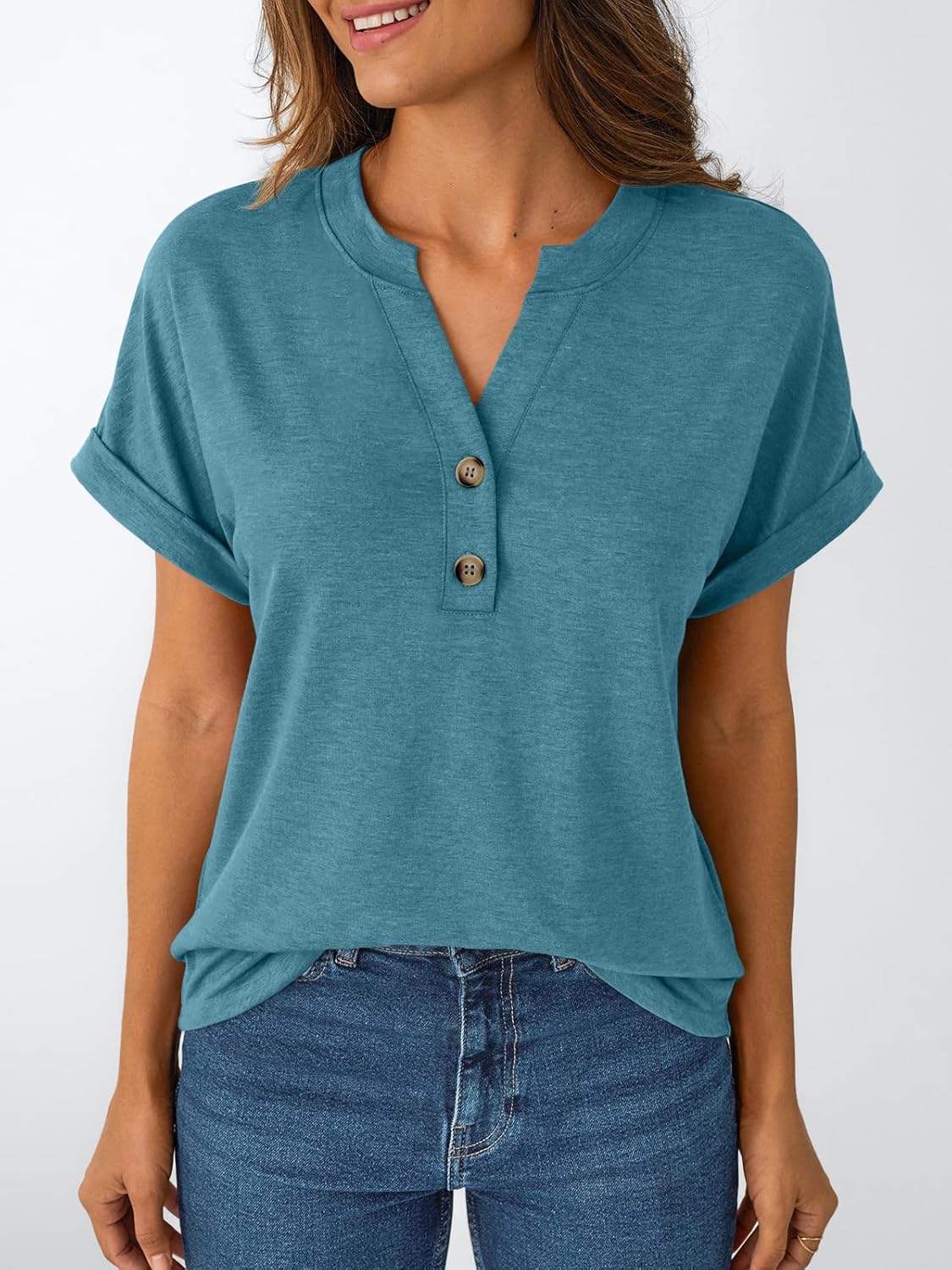 Women's Short Sleeve Shirts Henley Dressy Casual Summer Tops
