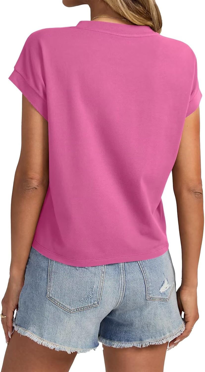 Womens Cap Sleeve Crop Tops Cotton T Shirts
