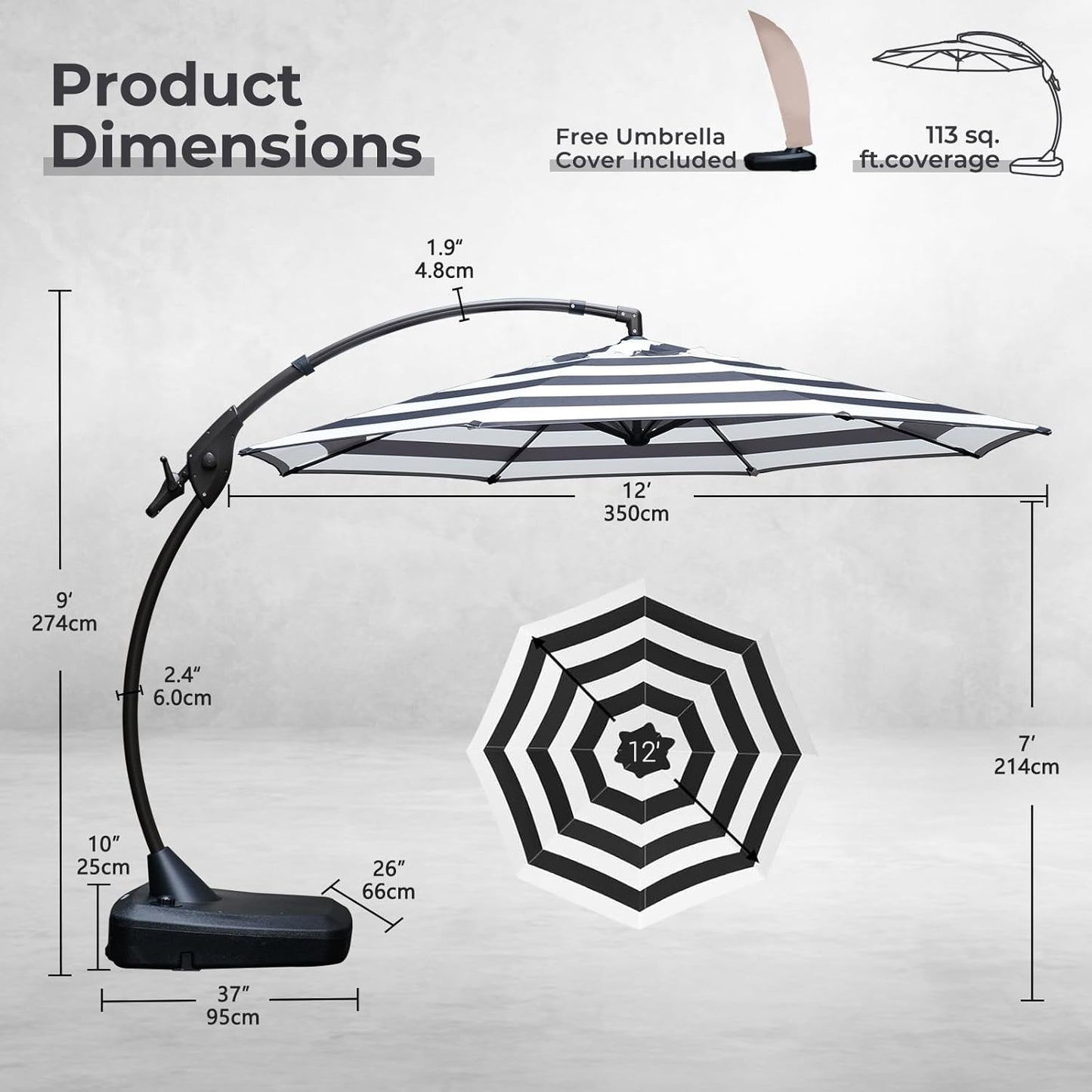 12FT Outdoor Offset Cantilever Umbrella with Base Champagne