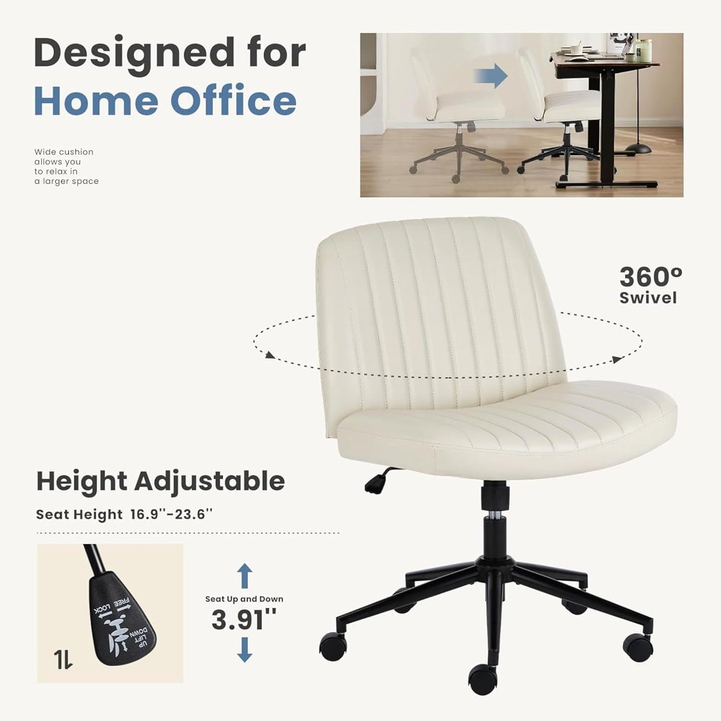 DUMOS Criss Cross Chair Legged Office Wide Comfy Desk Seat
