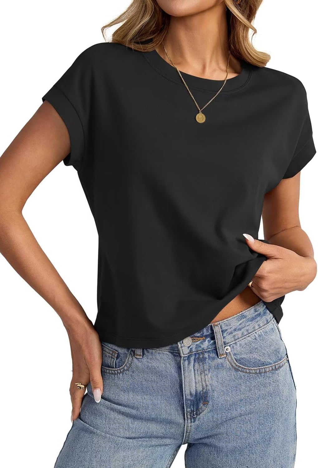 Womens Cap Sleeve Crop Tops Cotton T Shirts