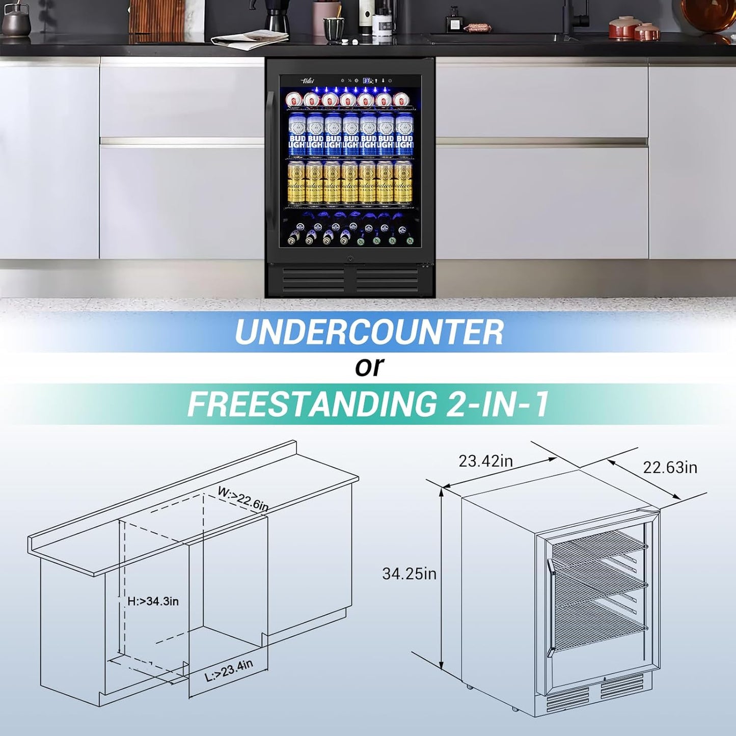 24 Inch Beverage Refrigerator Outdoor Under Counter Beverage Cooler for Patio