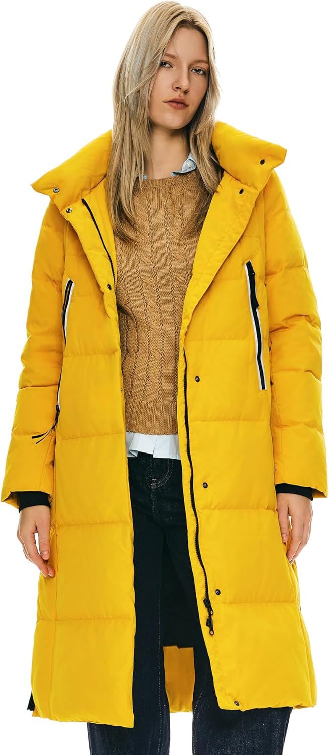 Womens Thickened Long Down Jacket Hooded Winter Puffer Coat with Side Zipper