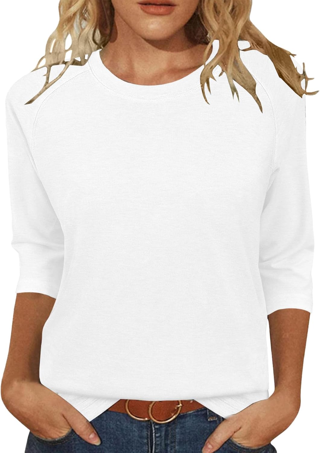 3/4 Sleeve Crew Neck Shirts Loose Fit Tunic Blouses Summer Tees