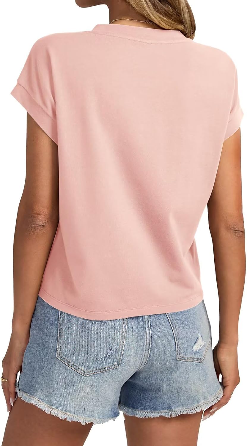 Womens Cap Sleeve Crop Tops Cotton T Shirts