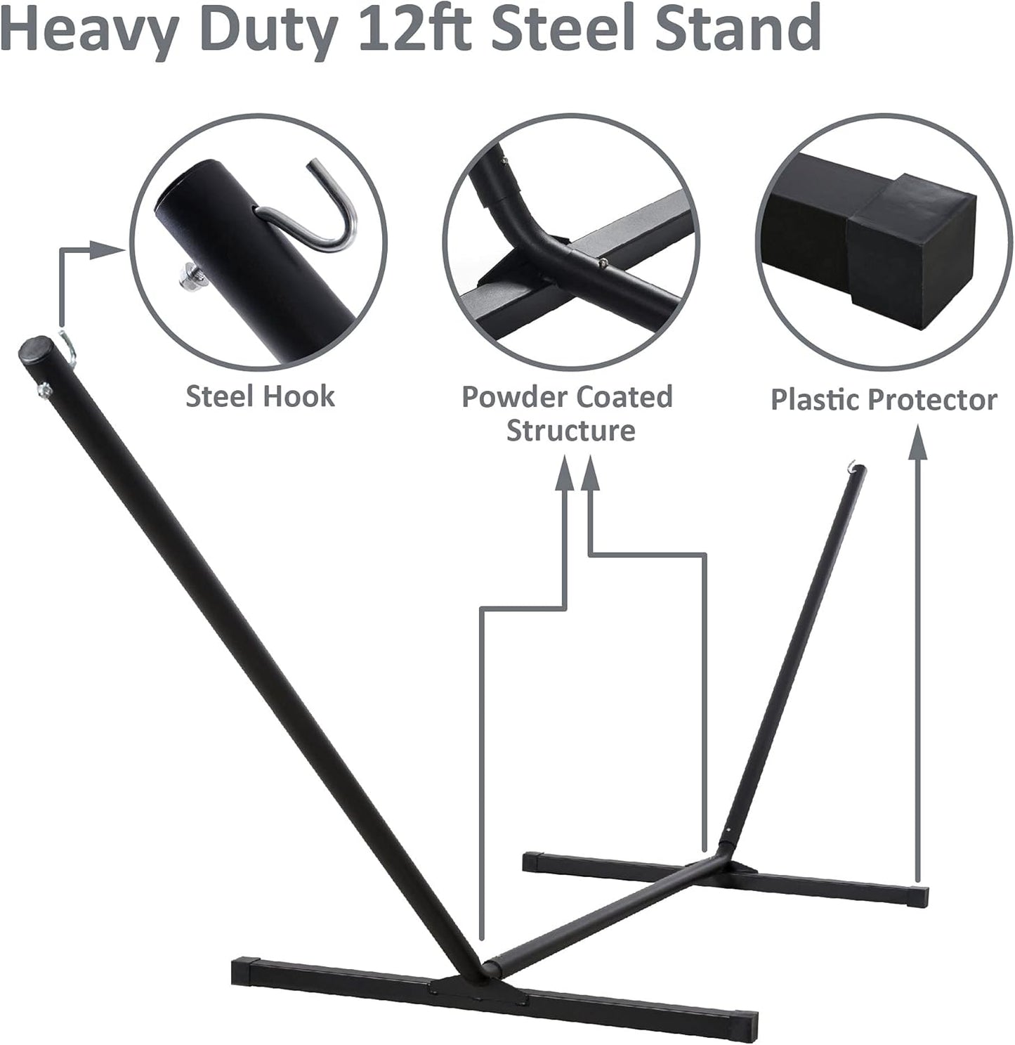 2 Person Hammock with Stand Heavy Duty Portable Dark Grey