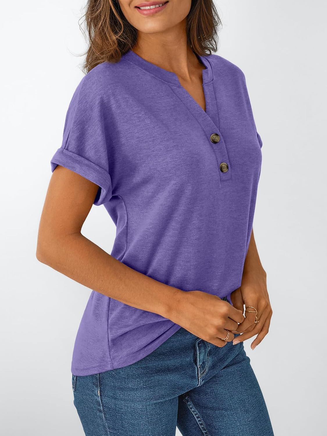 Women's Short Sleeve Shirts Henley Dressy Casual Summer Tops