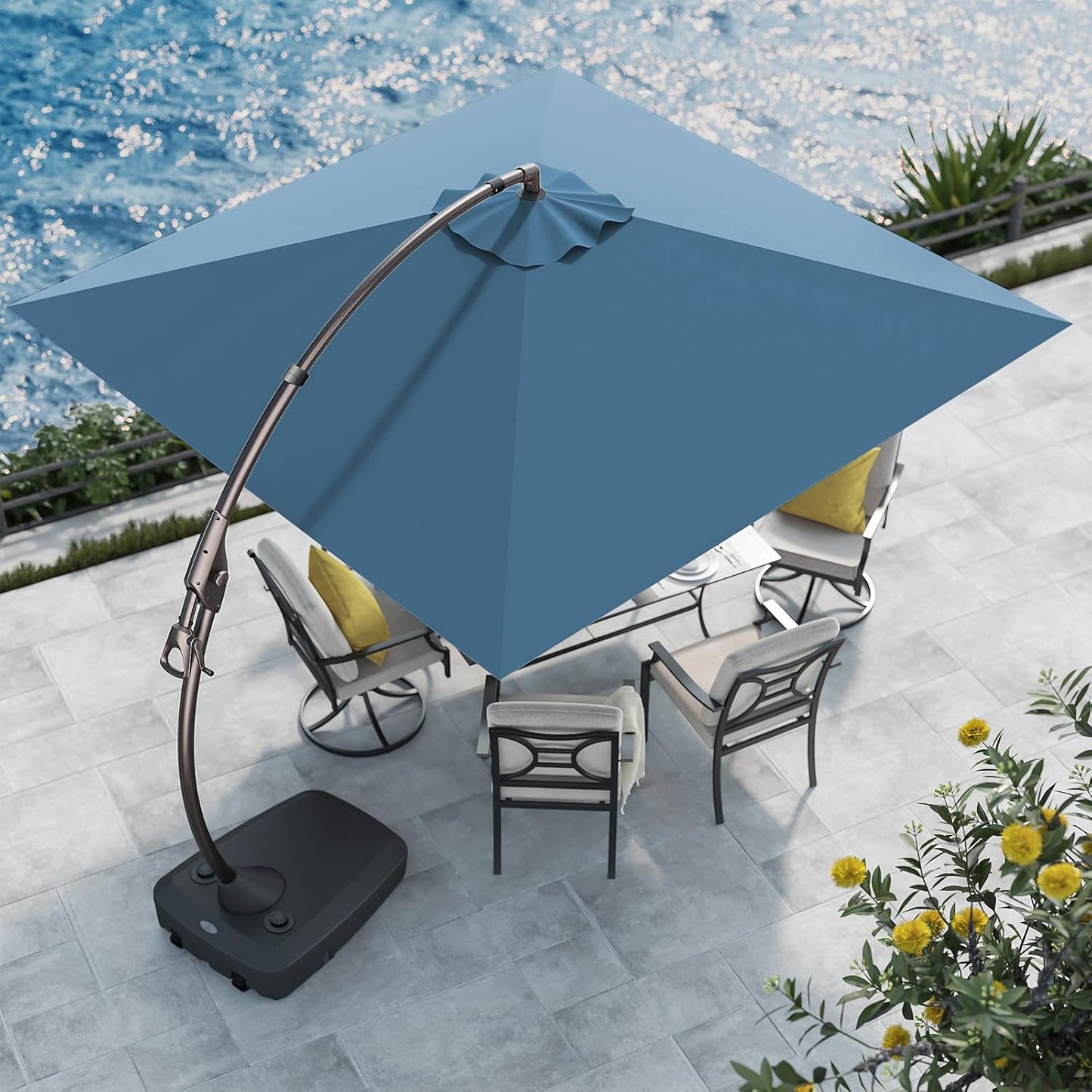 12FT Outdoor Offset Cantilever Umbrella with Base Champagne