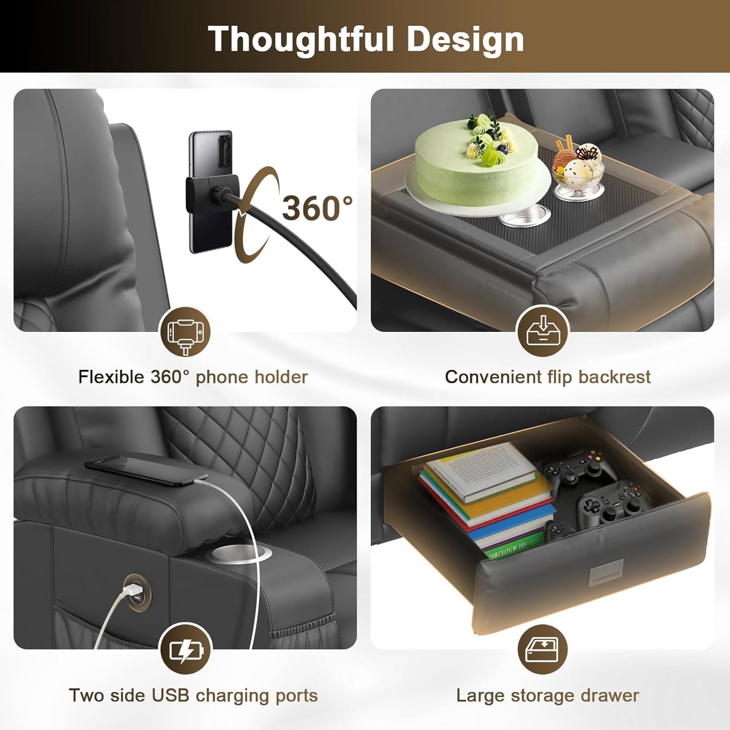YONISEE 3 Seat Recliner Sofa, Large Reclining Sofa with Storage Console, Manual Reclining Chair with USB Ports, 2 Cell Phone Holder, 3 Seater Loveseat Recliner Couch for Living Room