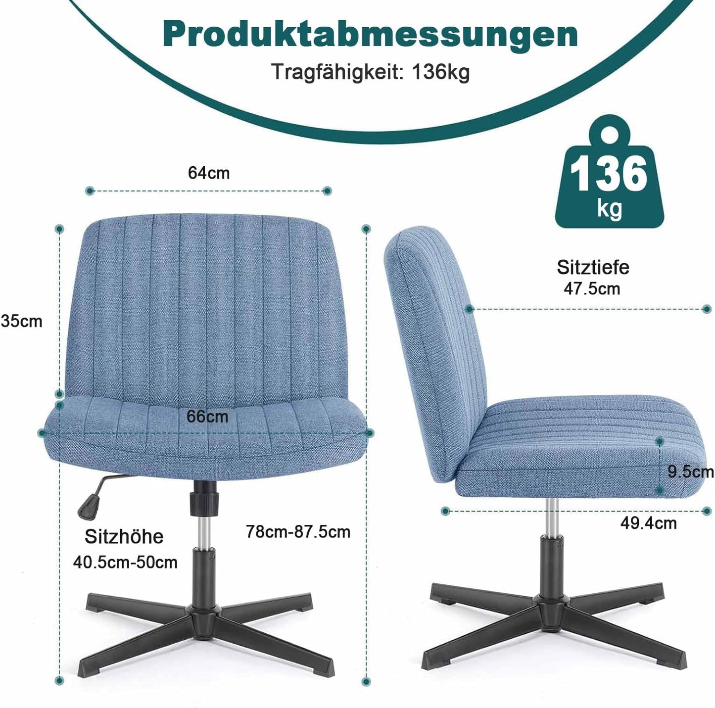 DUMOS Criss Cross Chair Legged Office Wide Comfy Desk Seat