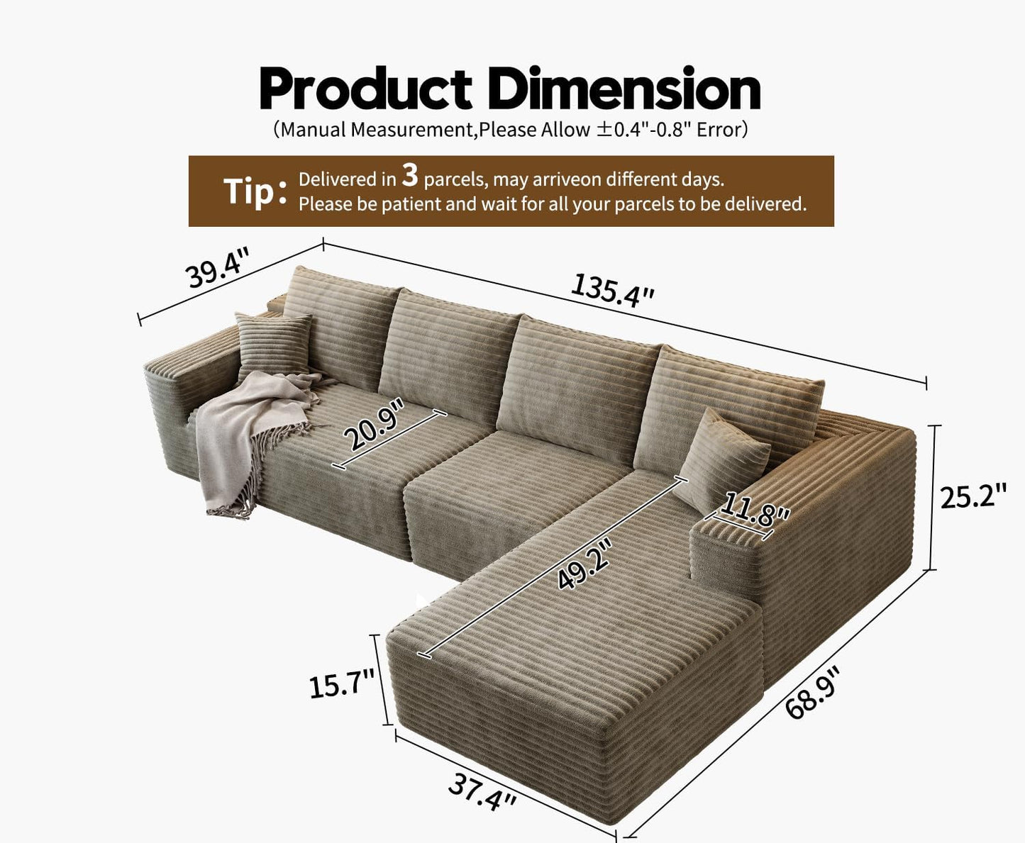 107.5" Cloud Modular Sectional Sofa with 1 Ottoman