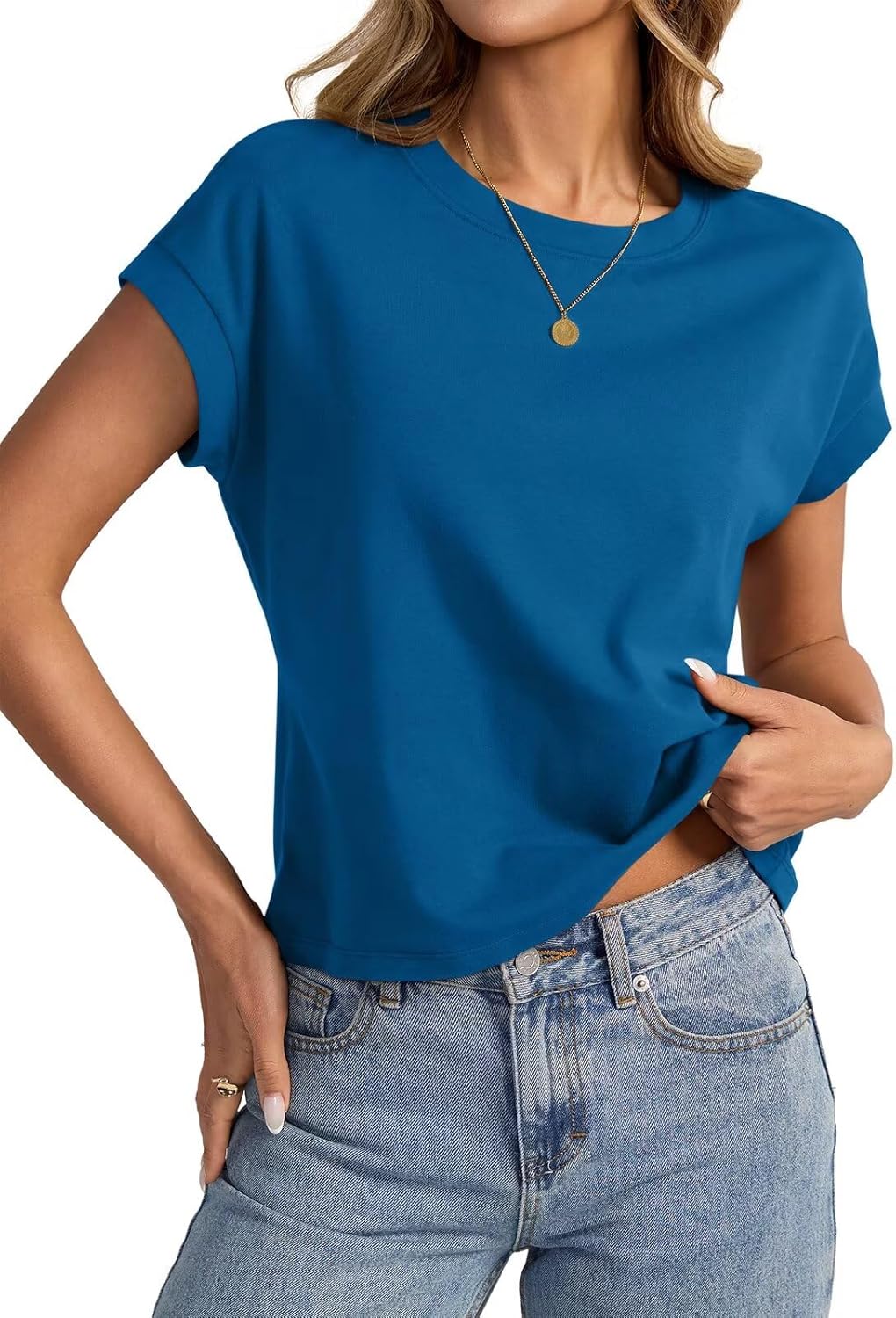 Womens Cap Sleeve Crop Tops Cotton T Shirts