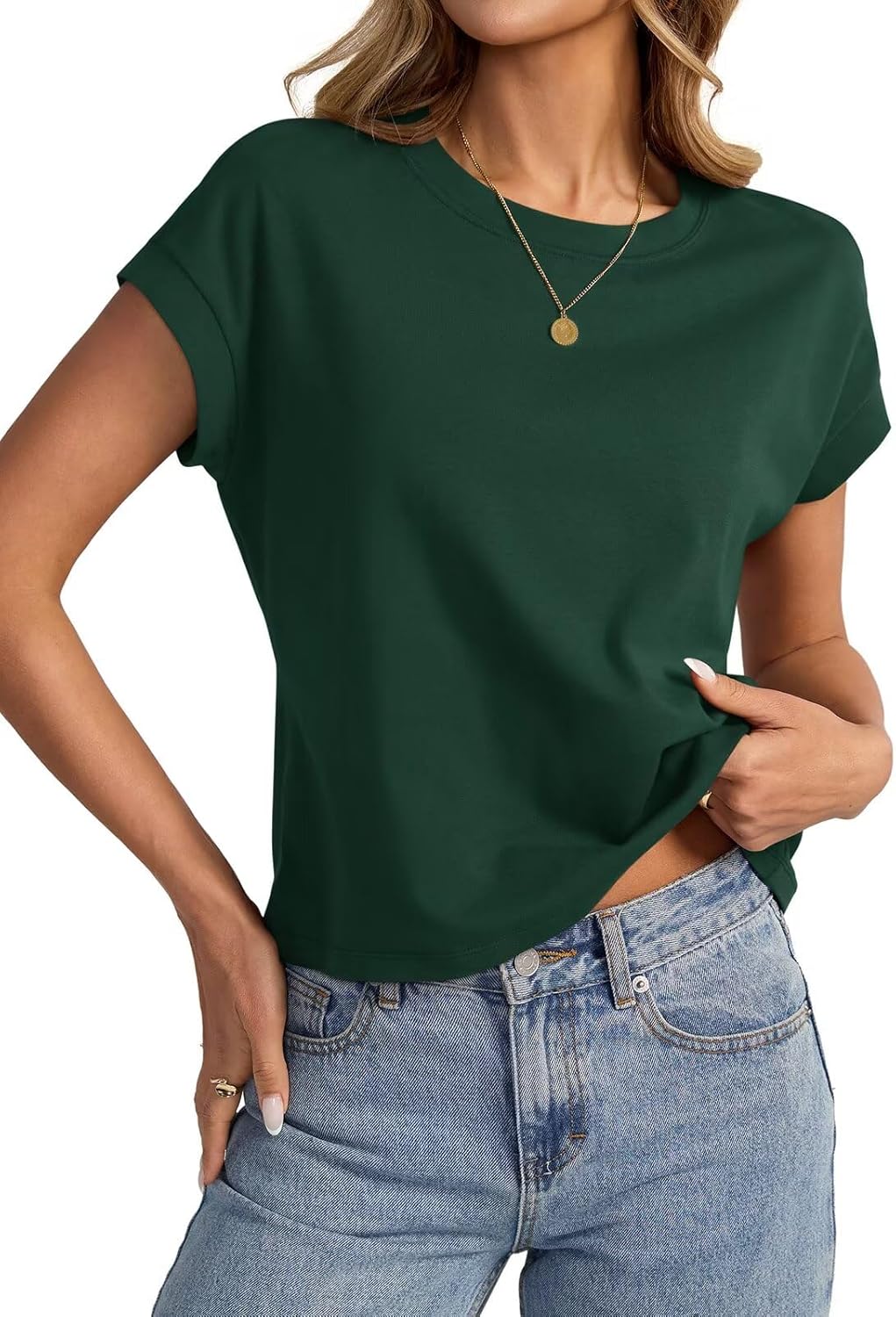 Womens Cap Sleeve Crop Tops Cotton T Shirts