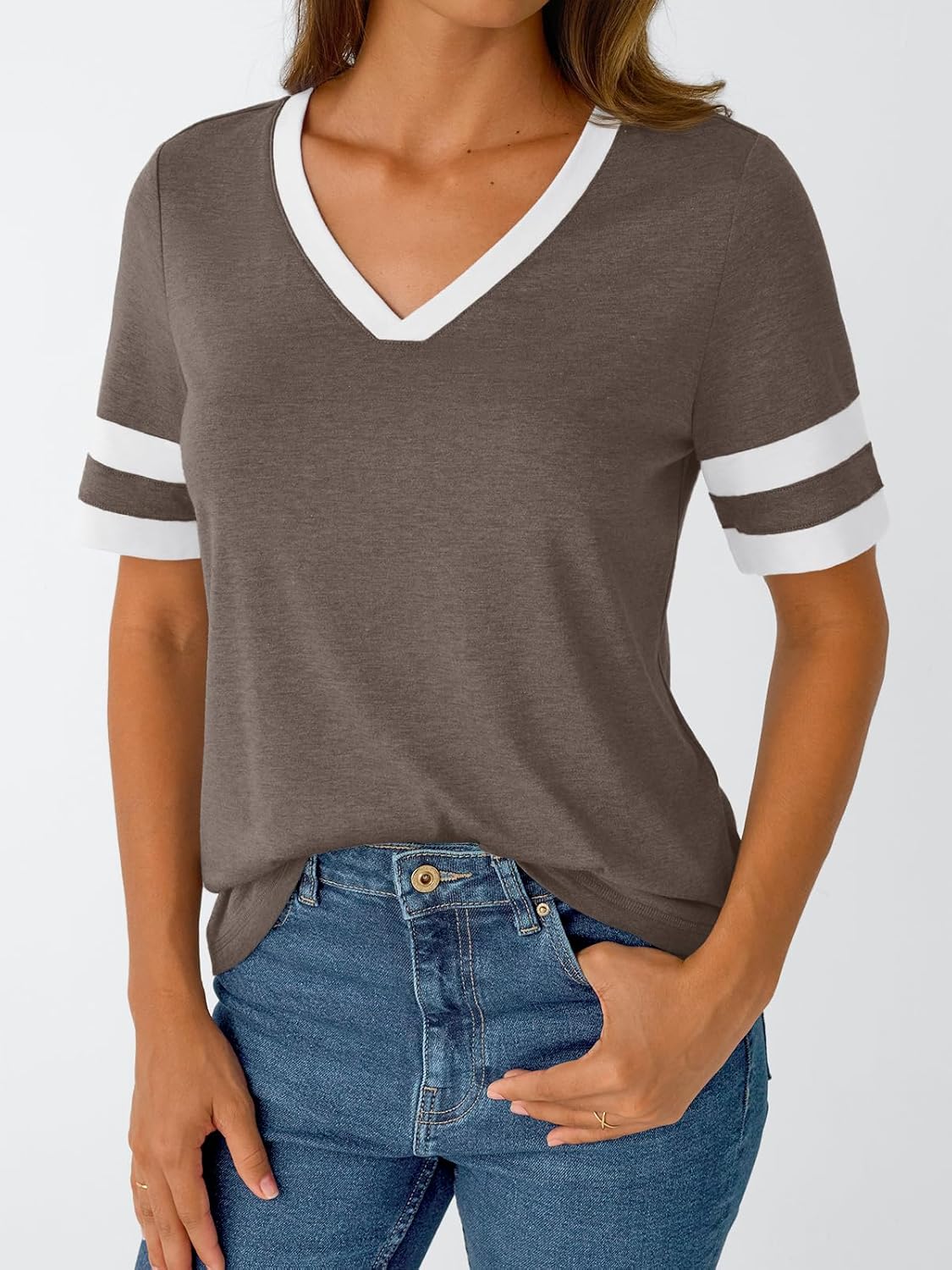 Women's Short Sleeve V Neck T Shirts Trendy Casual Spring Tops