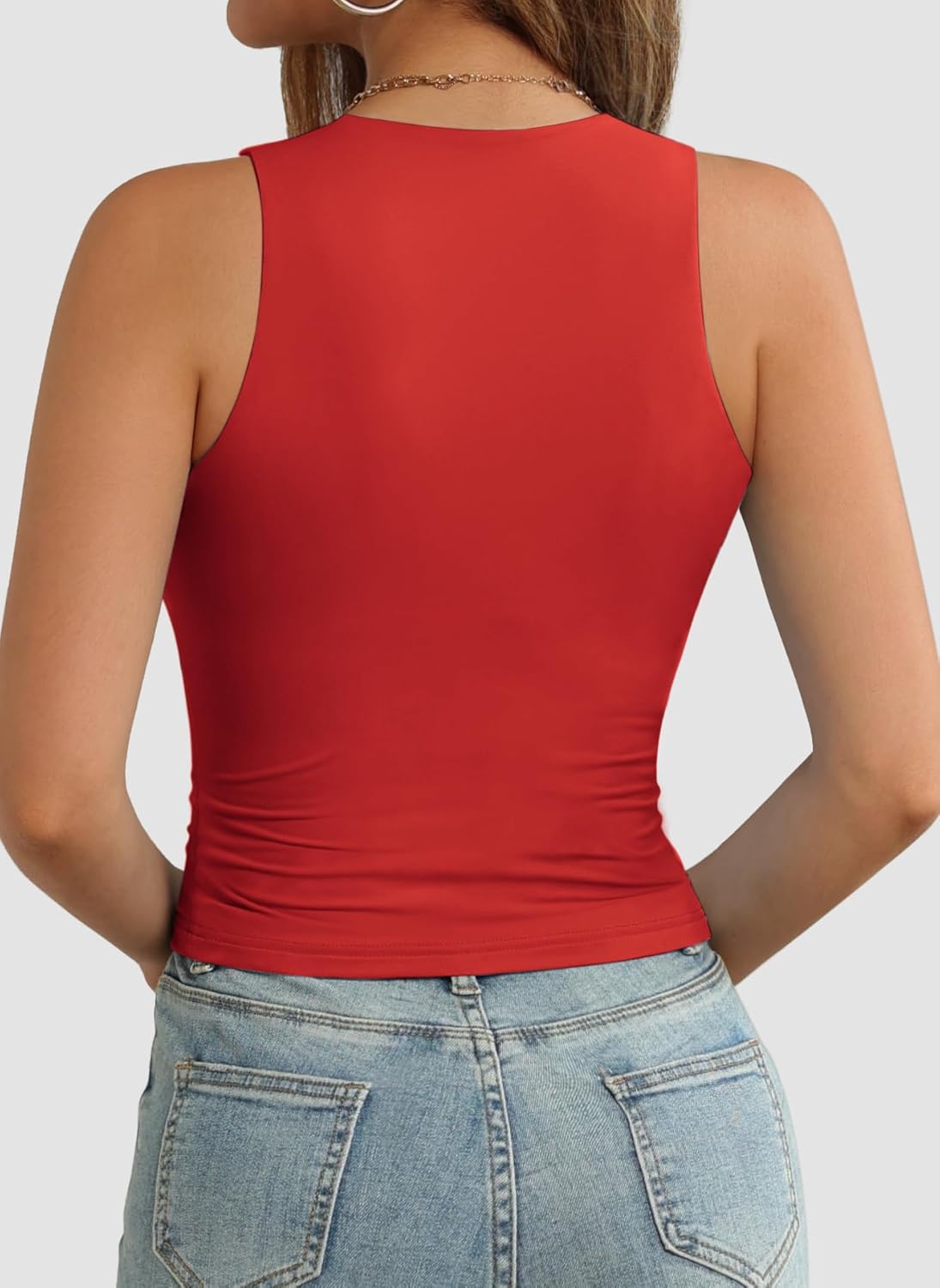 Womens Double Lined Crop Tank Tops Casual Basic Shirts Sleeveless Tops