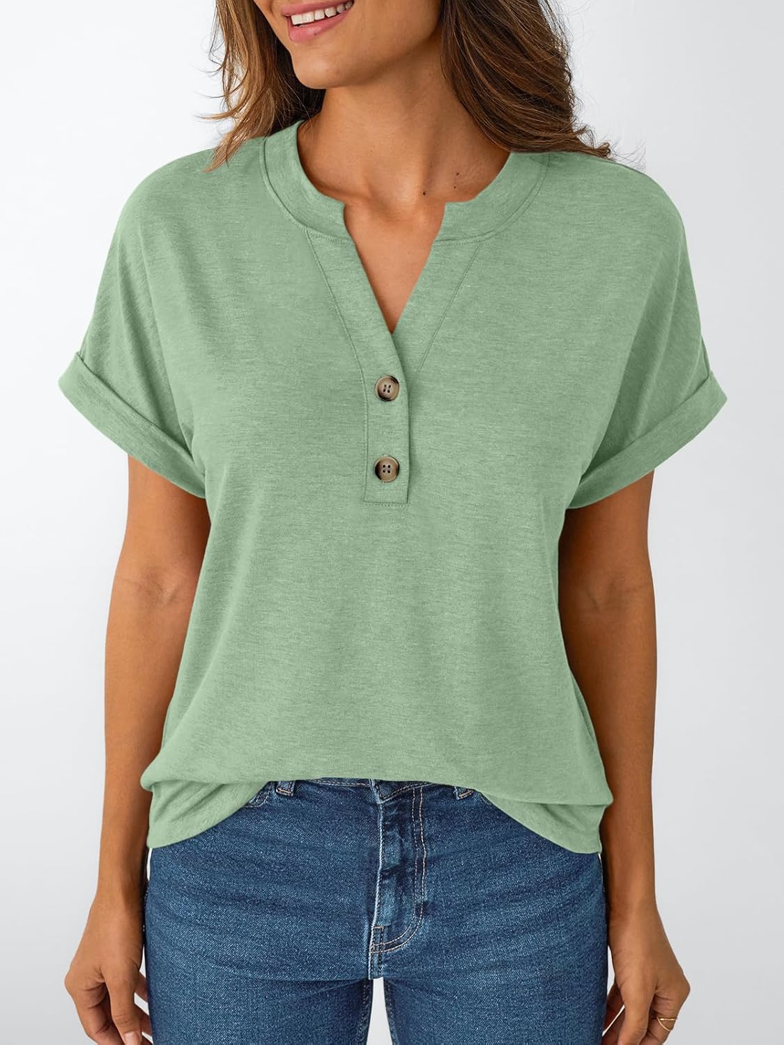Women's Short Sleeve Shirts Henley Dressy Casual Summer Tops