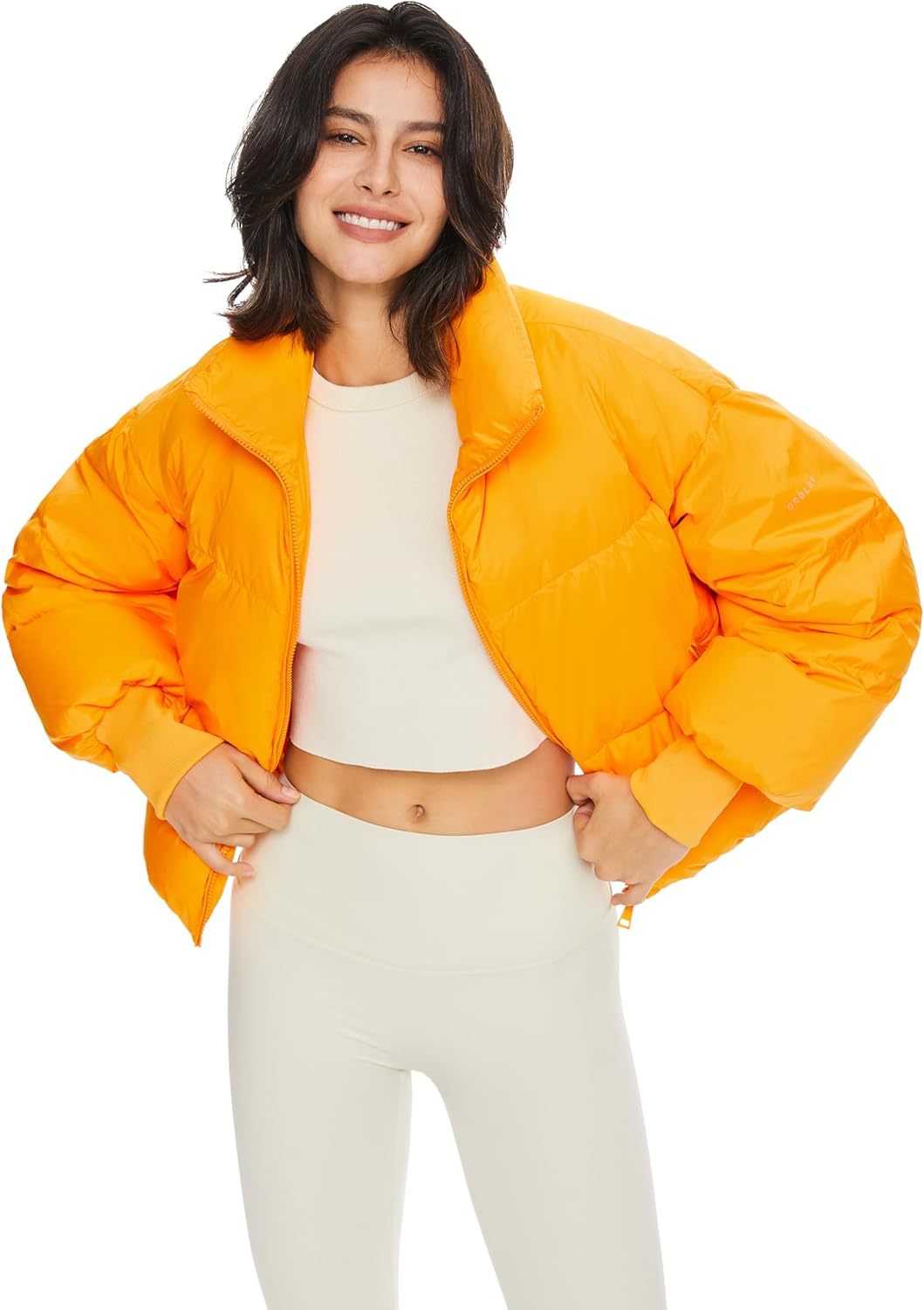 Womens Winter Oversized Cropped Puffer Jacket Zip Up Short Down Coat