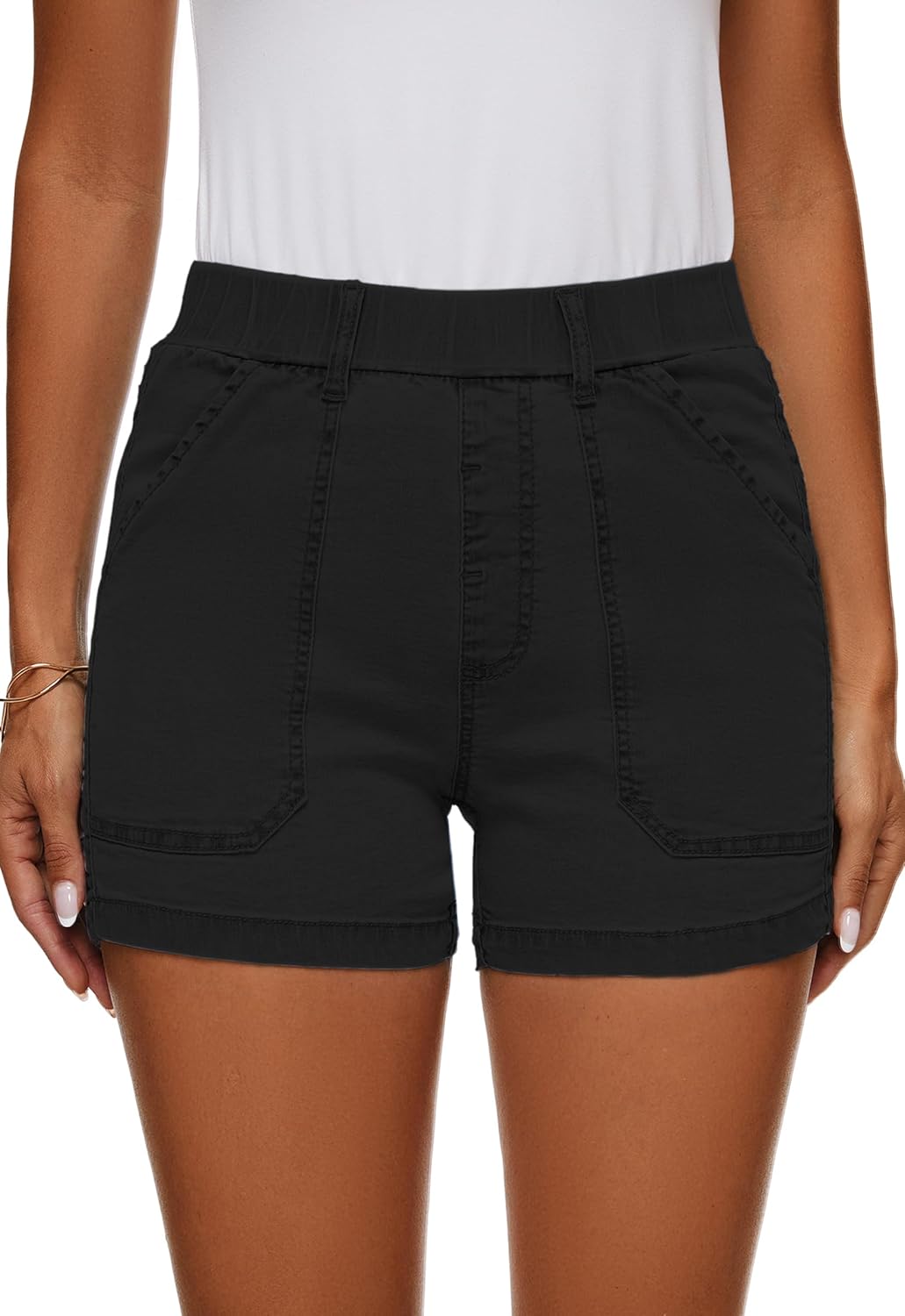Womens Jean Shorts High Waisted Summer Cotton Elastic Waist Denim Shorts with Pockets
