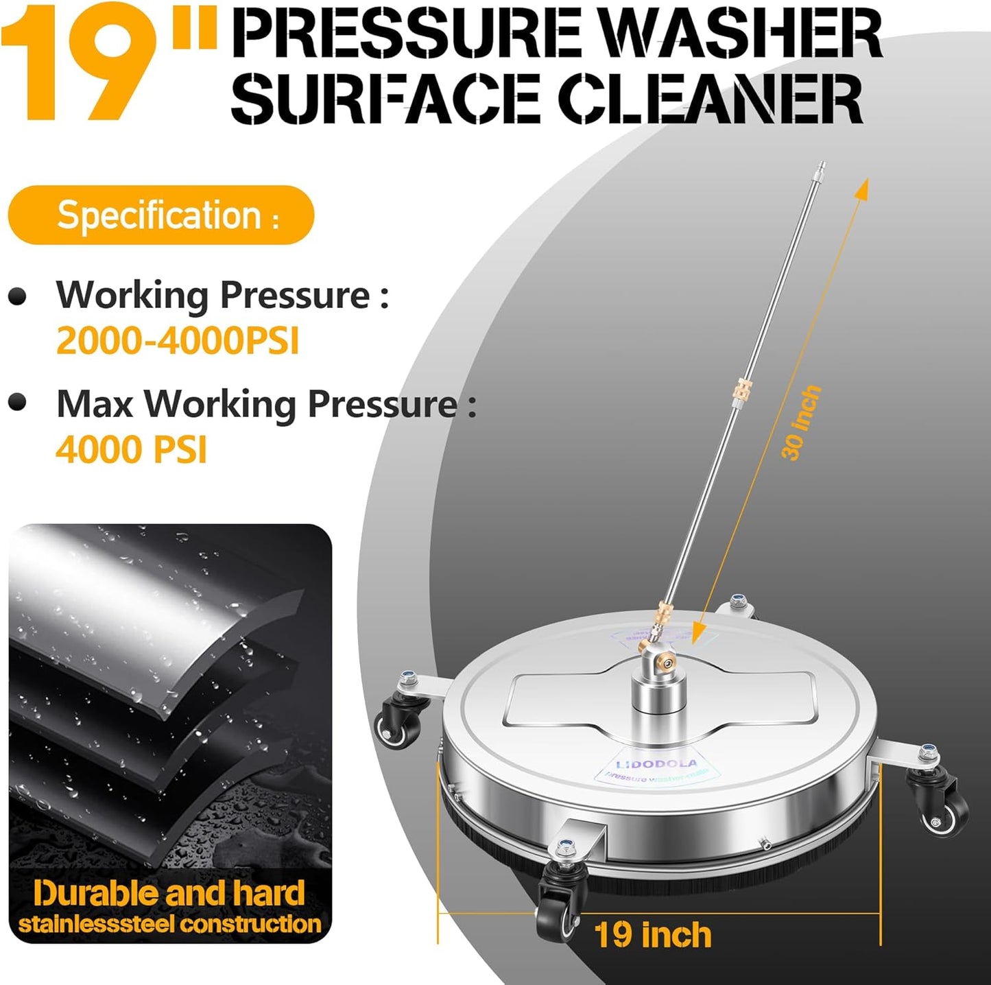 14" Pressure Washer Surface Cleaner with 4 Wheels
