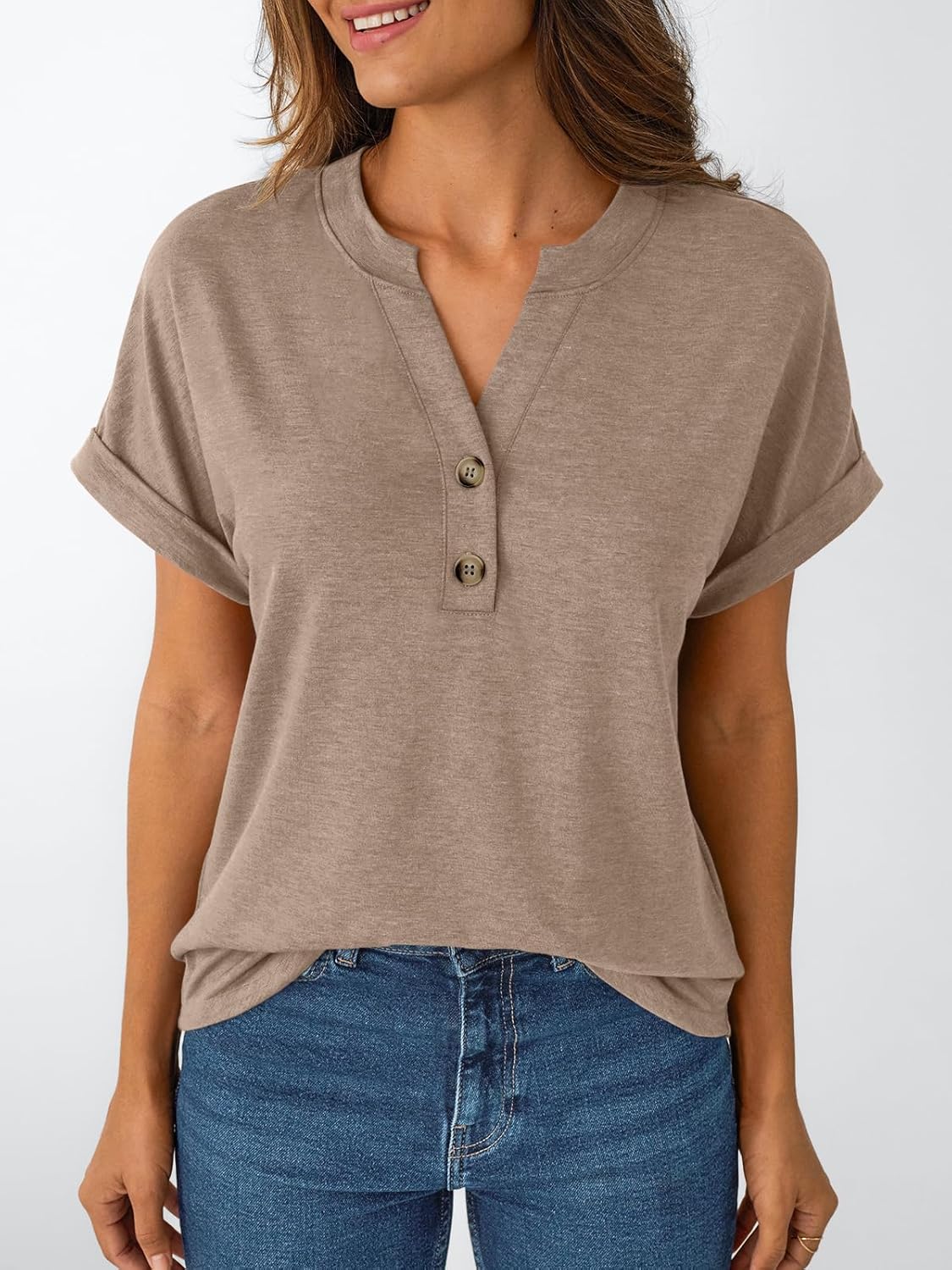 Women's Short Sleeve Shirts Henley Dressy Casual Summer Tops