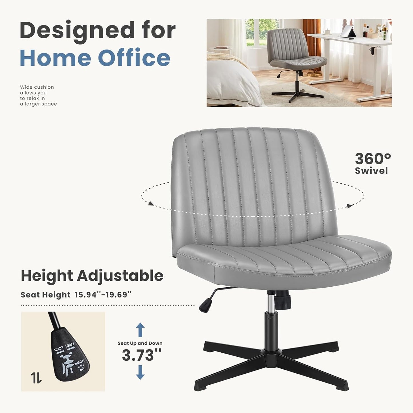 DUMOS Criss Cross Chair Legged Office Wide Comfy Desk Seat