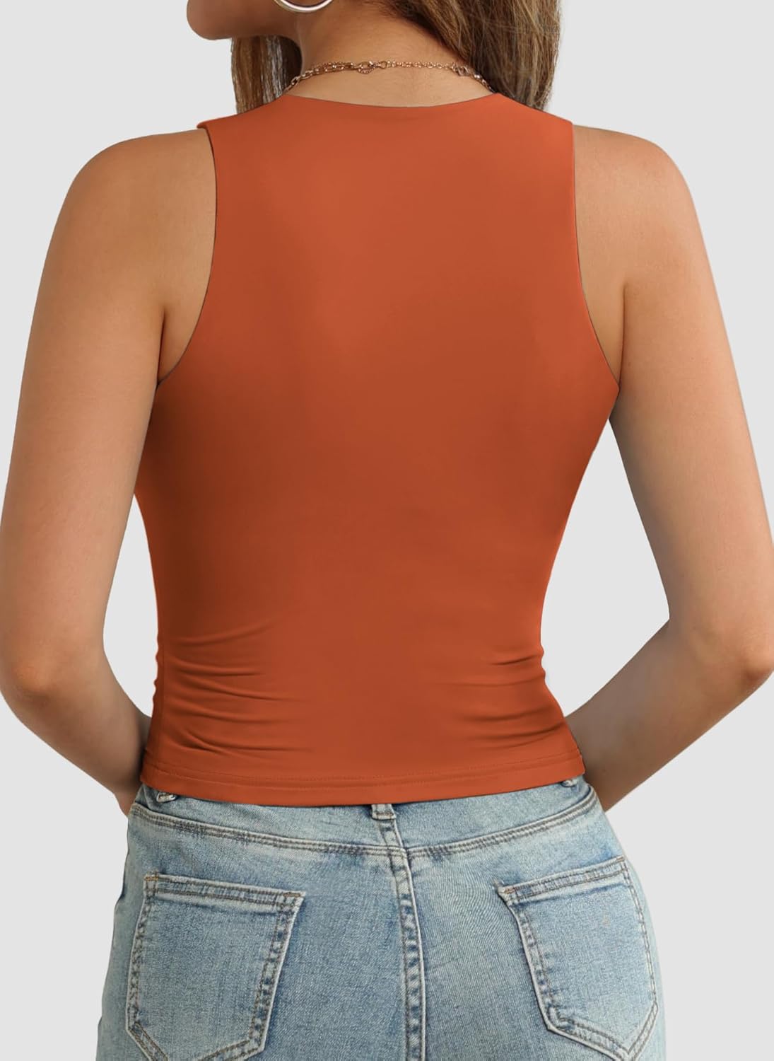 Womens Double Lined Crop Tank Tops Casual Basic Shirts Sleeveless Tops