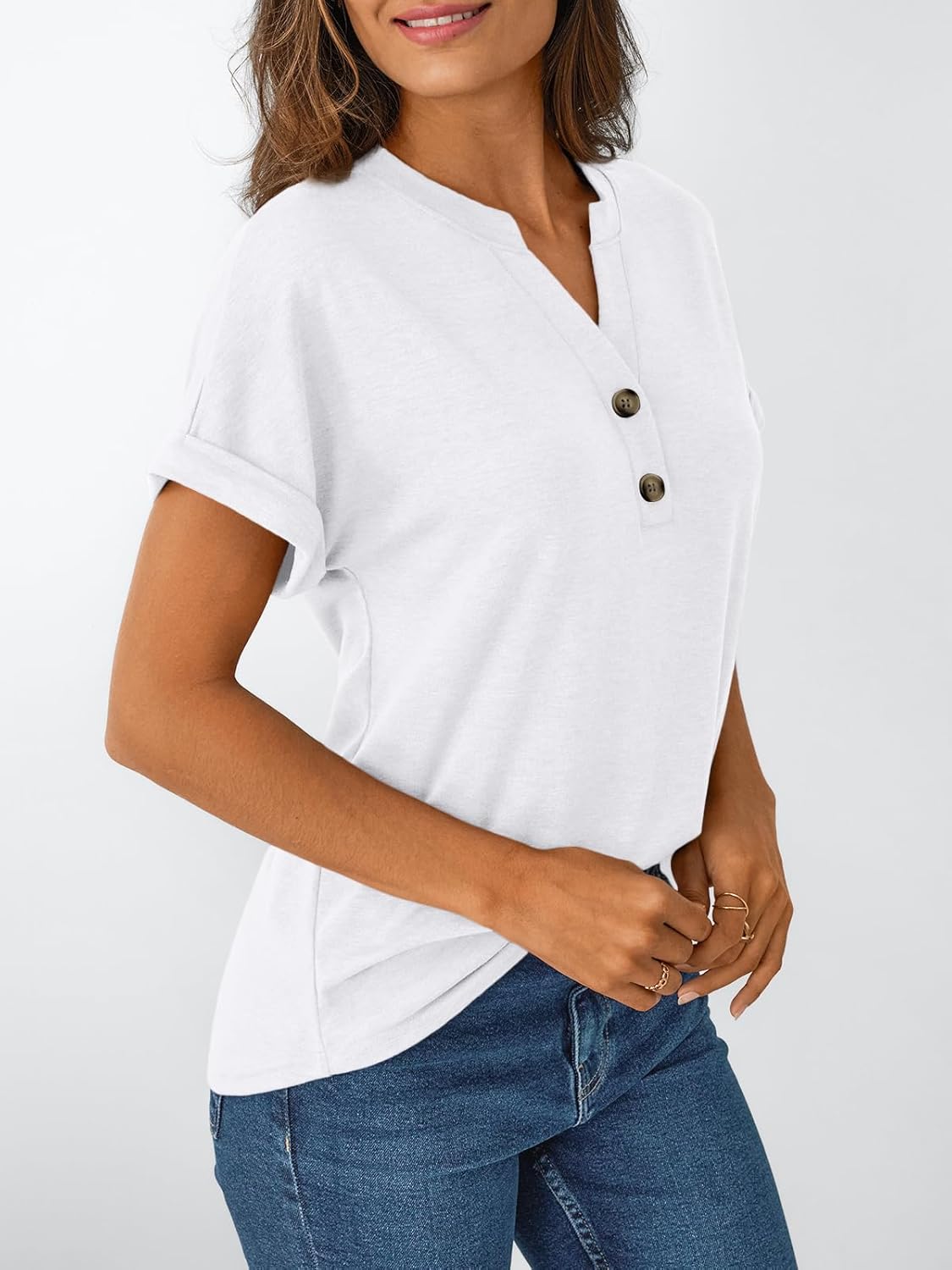 Women's Short Sleeve Shirts Henley Dressy Casual Summer Tops