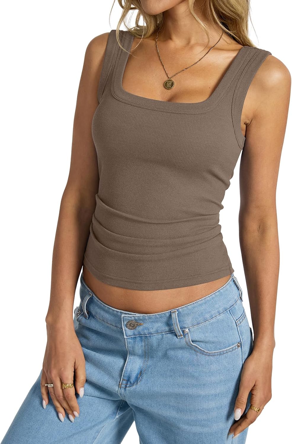 Womens Cotton Ribbed Square Neck Tank Tops