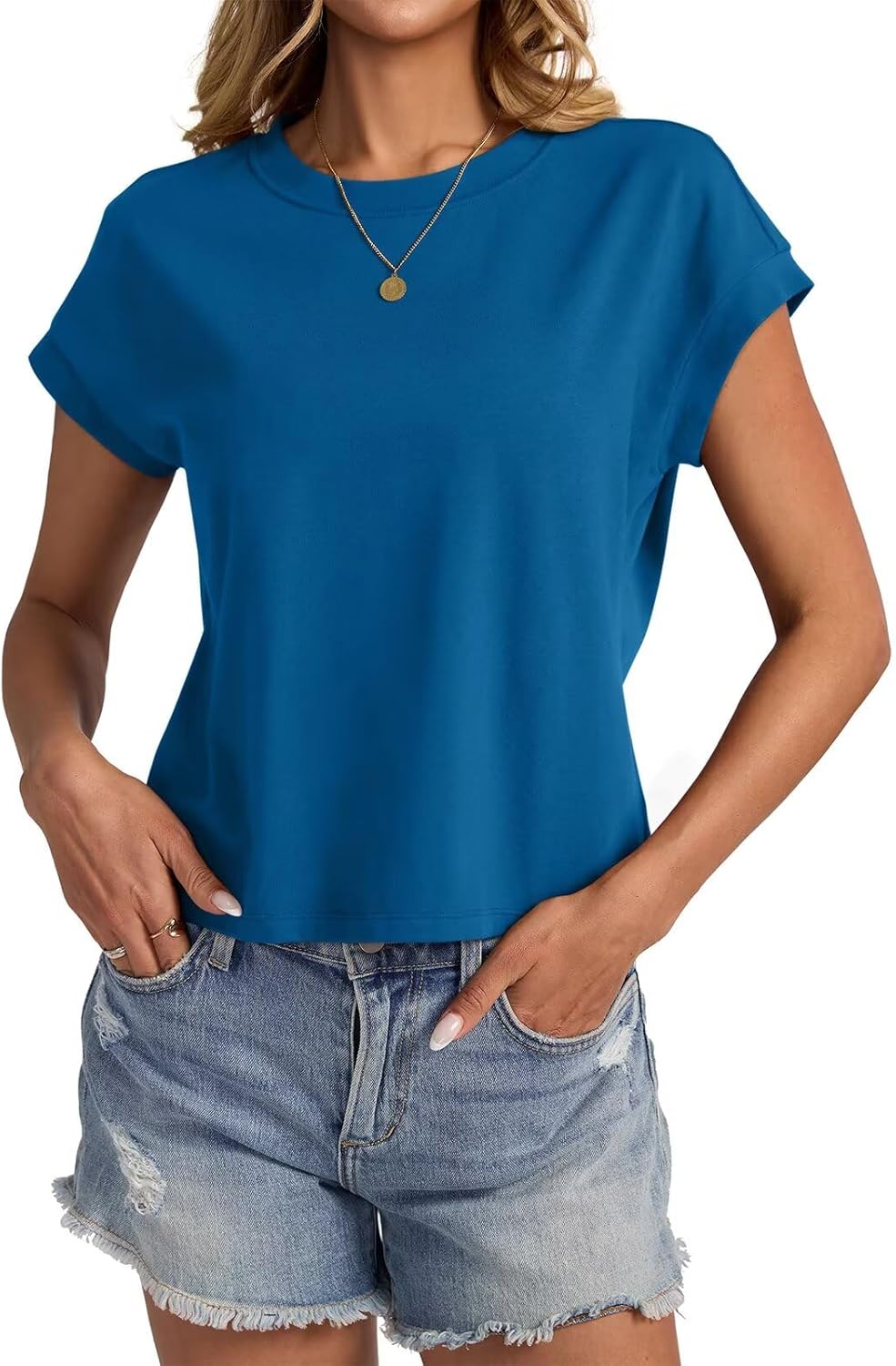 Womens Cap Sleeve Crop Tops Cotton T Shirts
