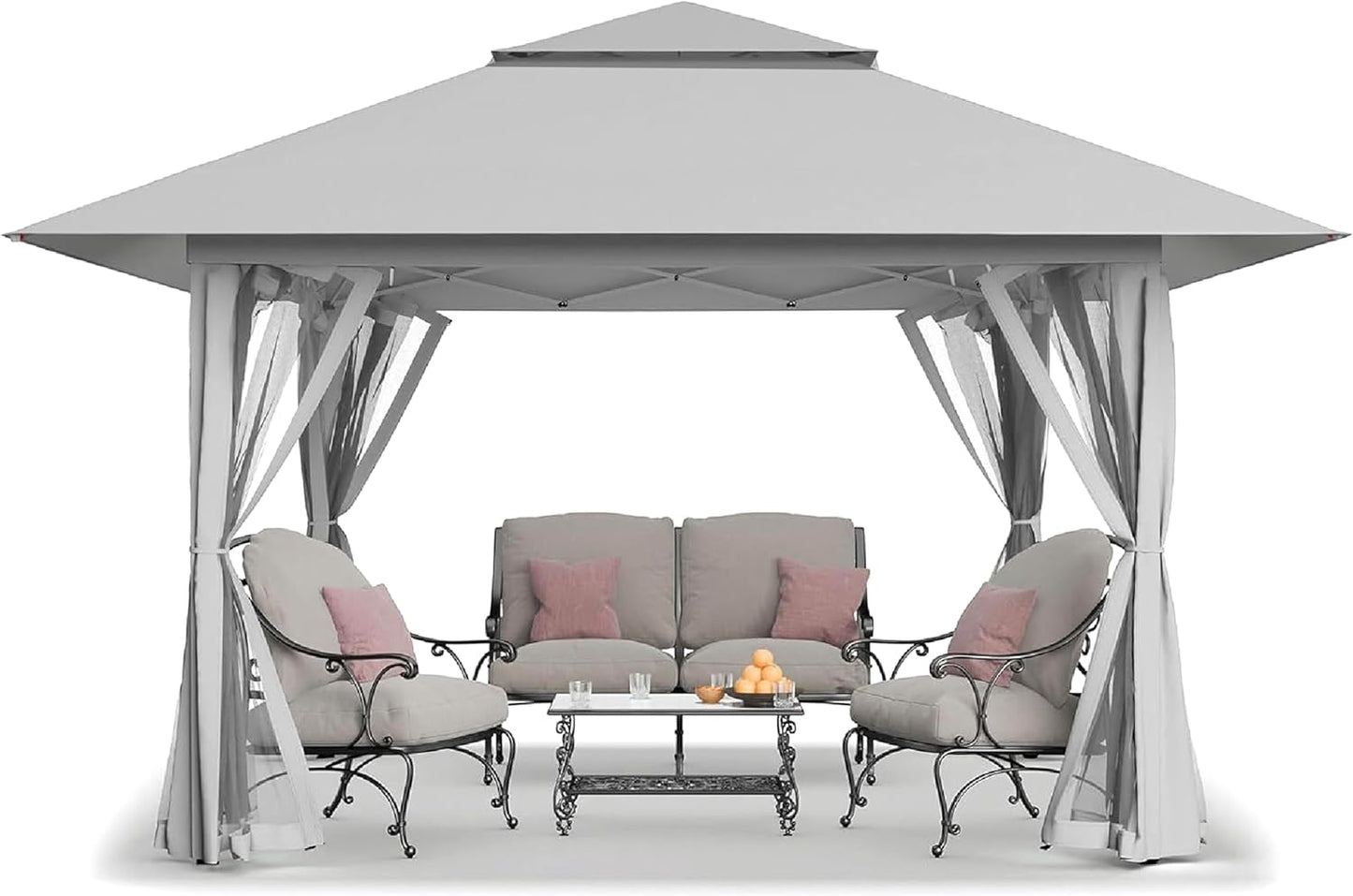 13x13 Pop Up Gazebo Canopy Tent with Wheeled Storage Bag Grey